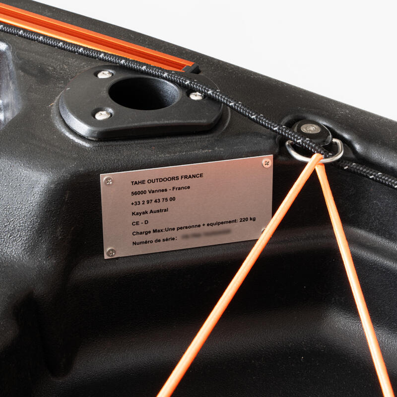 Kayak de pêche Austral à pédale 1 place Noir et Orange