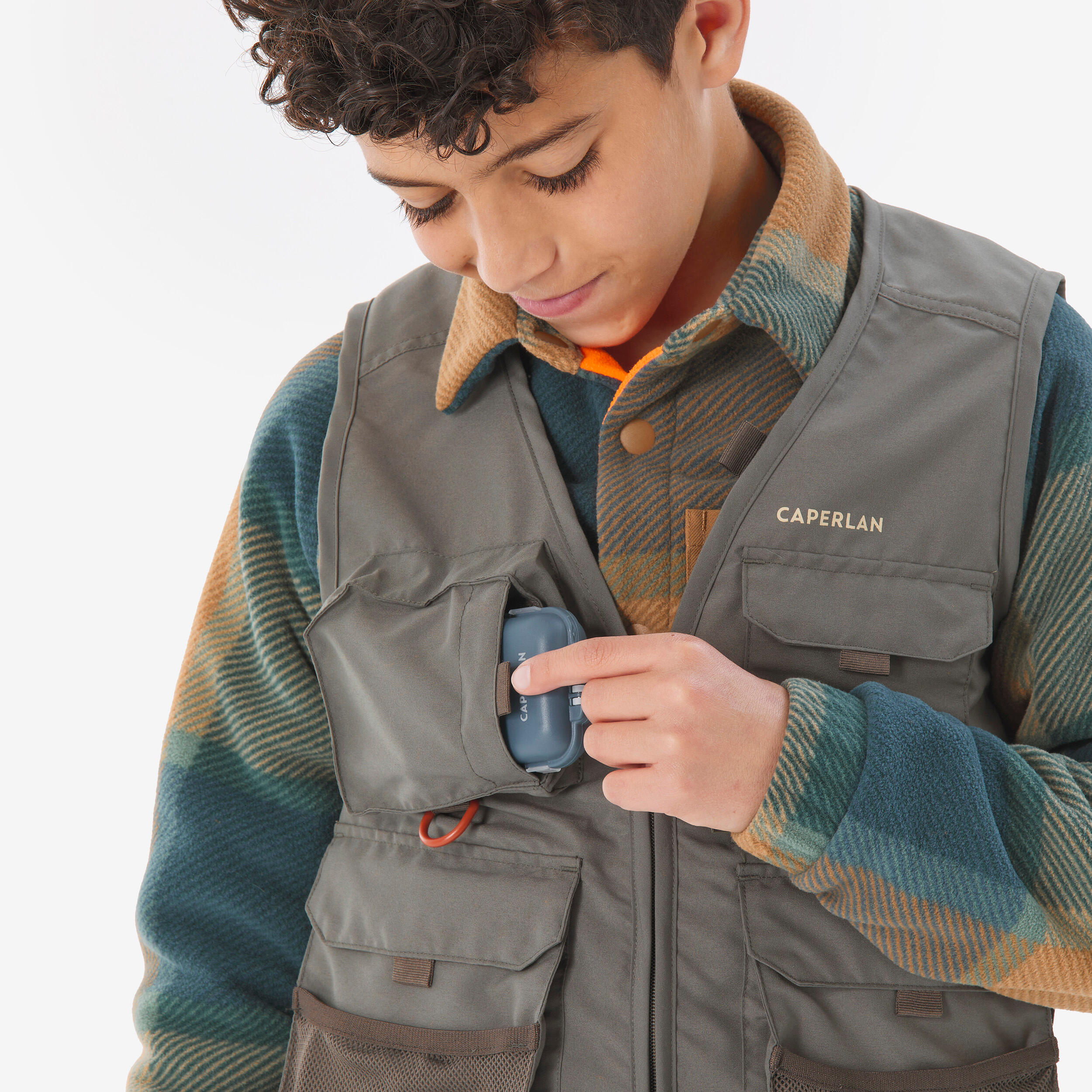 Gilet pesca bambino 100 verde militare 6/7
