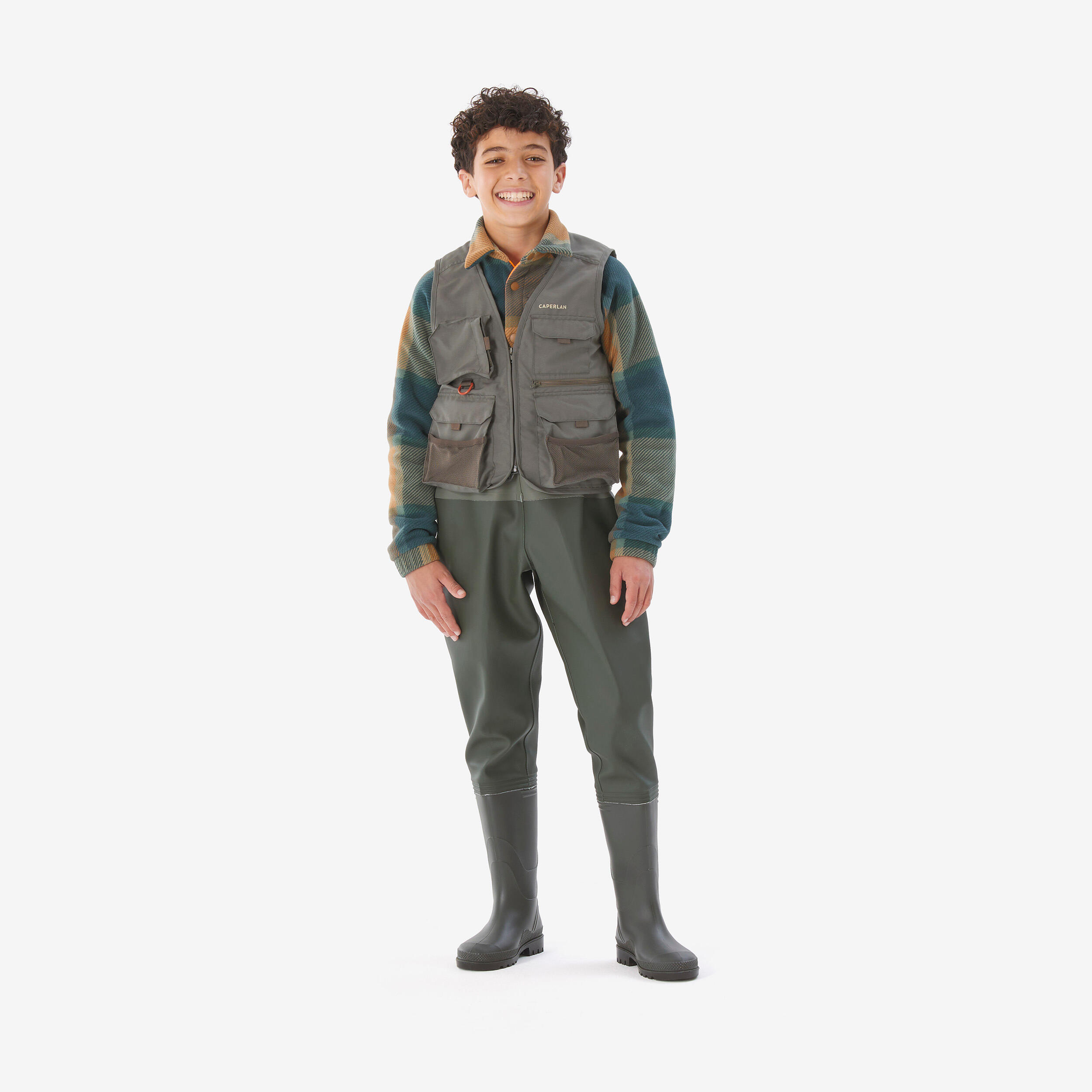 Gilet pesca bambino 100 verde militare 2/7