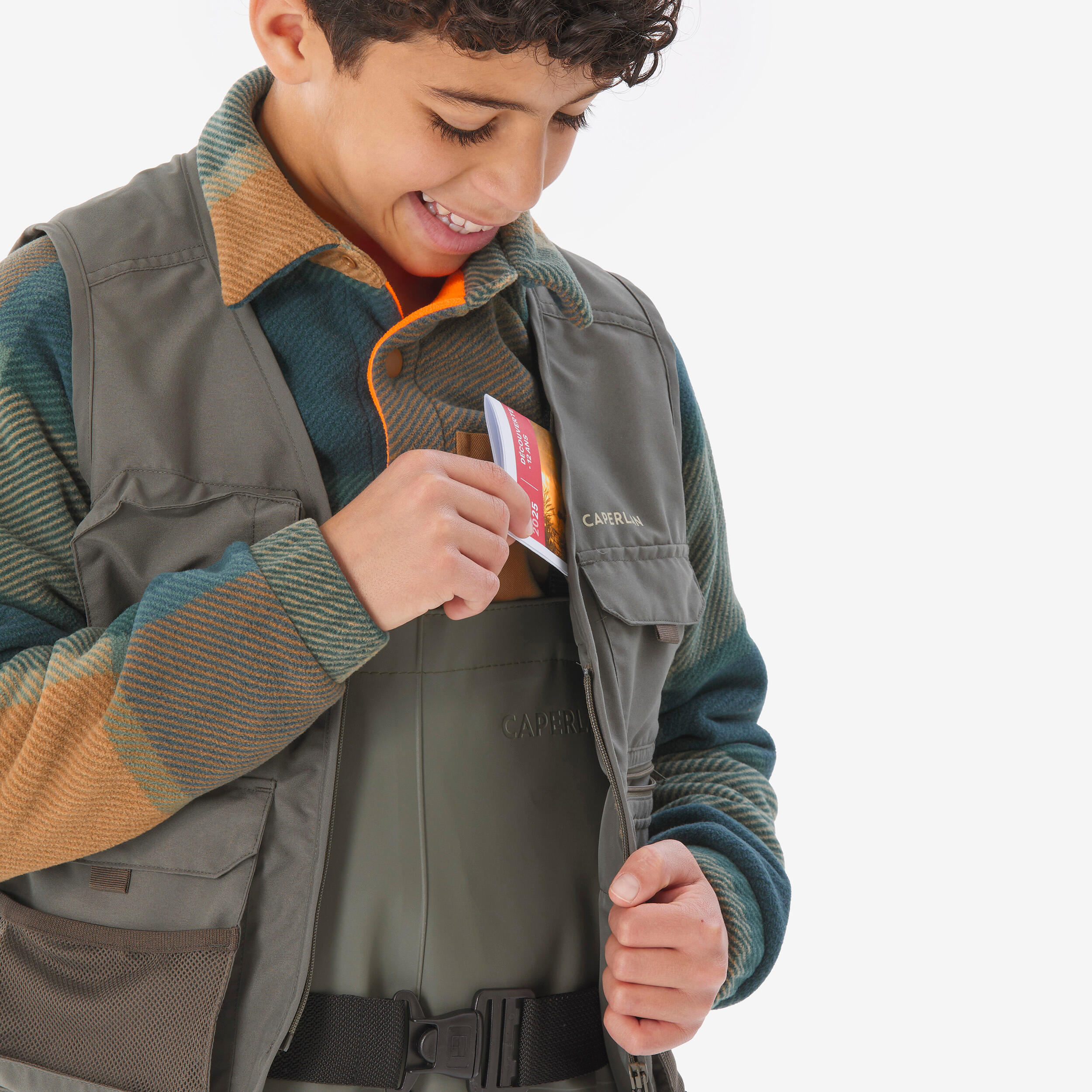 Gilet pesca bambino 100 verde militare 5/7