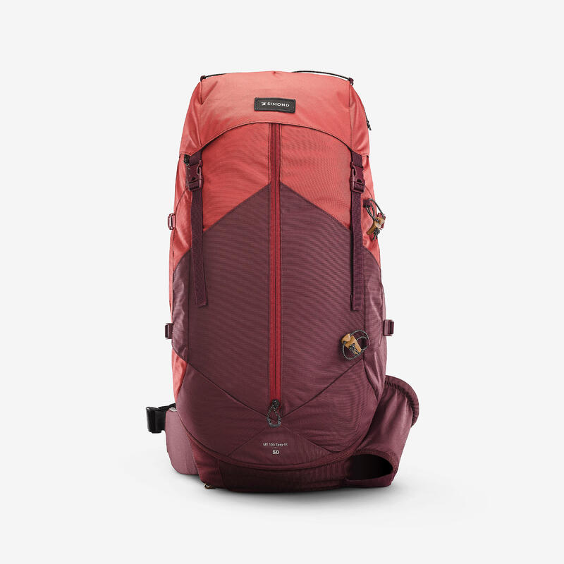 Rucsac Trekking la munte cu husă ploaie MT100 EASYFIT 50L Bordo Damă