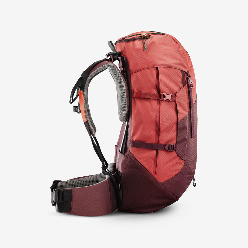 Rucsac Trekking la munte cu husă ploaie MT100 EASYFIT 50L Bordo Damă