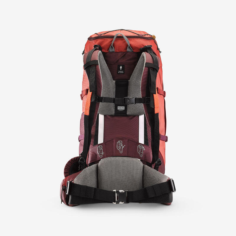 Rucsac Trekking la munte cu husă ploaie MT100 EASYFIT 50L Bordo Damă