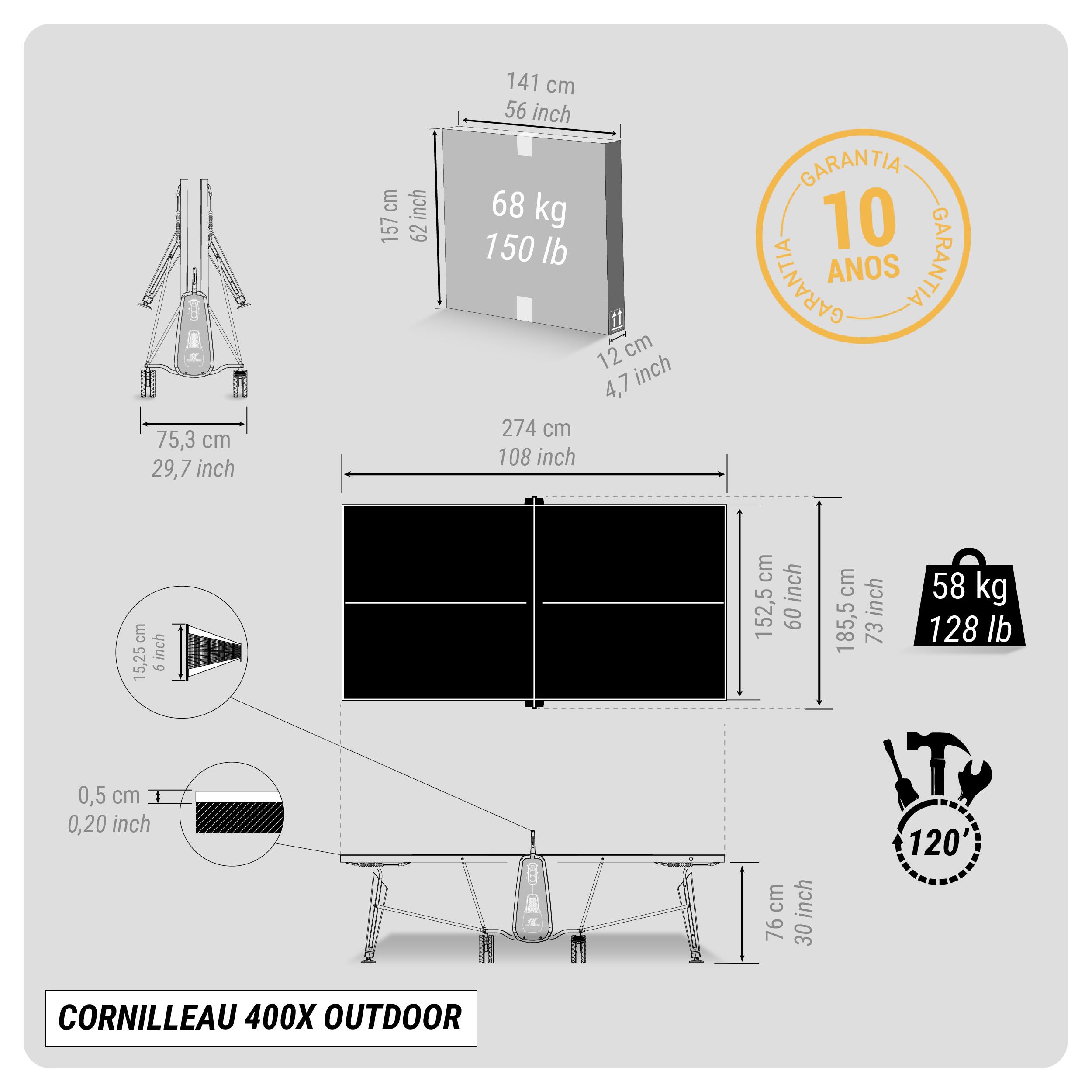 Mesa ping pong exterior plegable tablero 5 mm Cornilleau 400 X Cross 2/17
