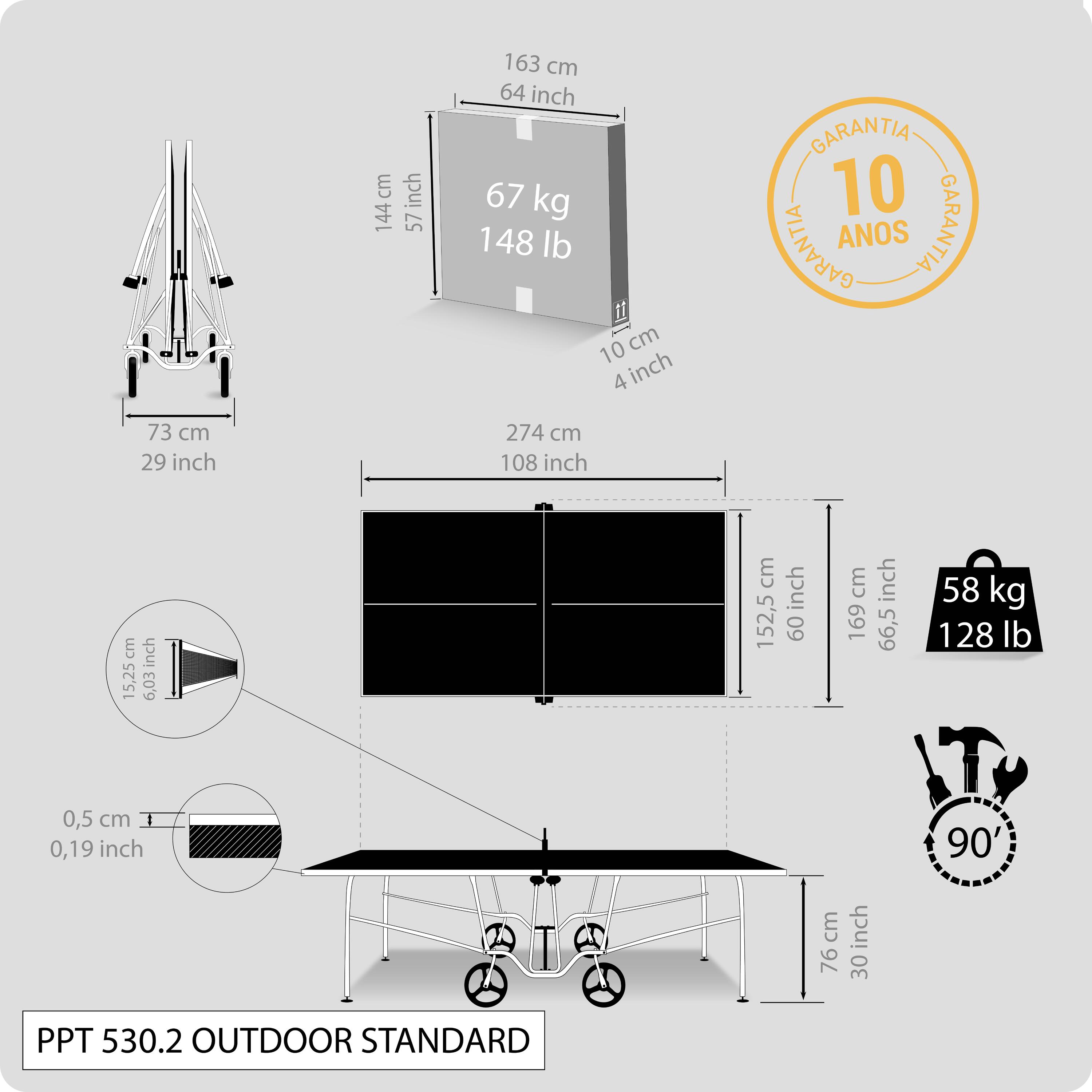 Mesa ping pong exterior plegable tablero 5 mm Pongori PPT 530.2 14/30