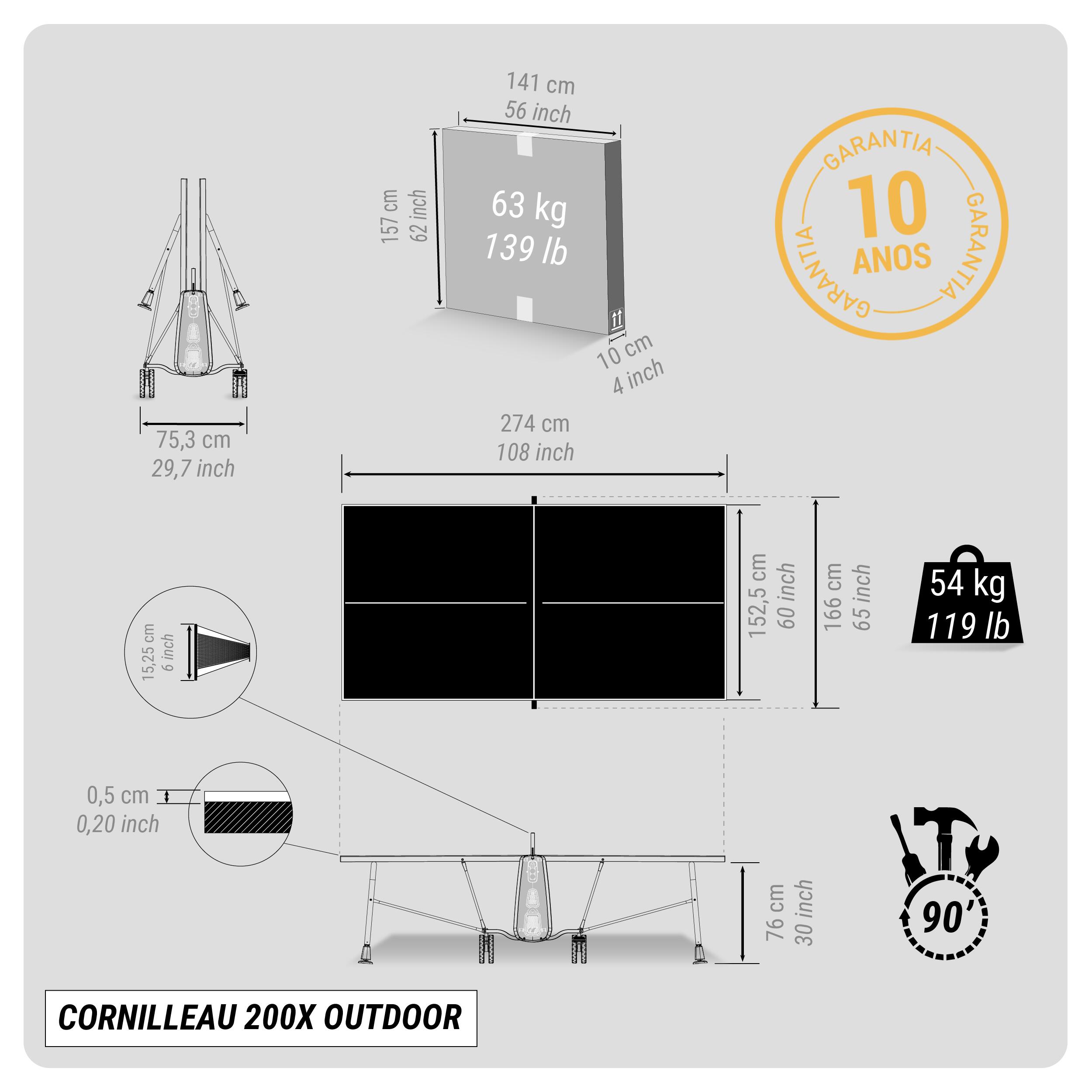 MESA DE PING-PONG OCIO CORNILLEAU 200X OUTDOOR GRIS 2/9