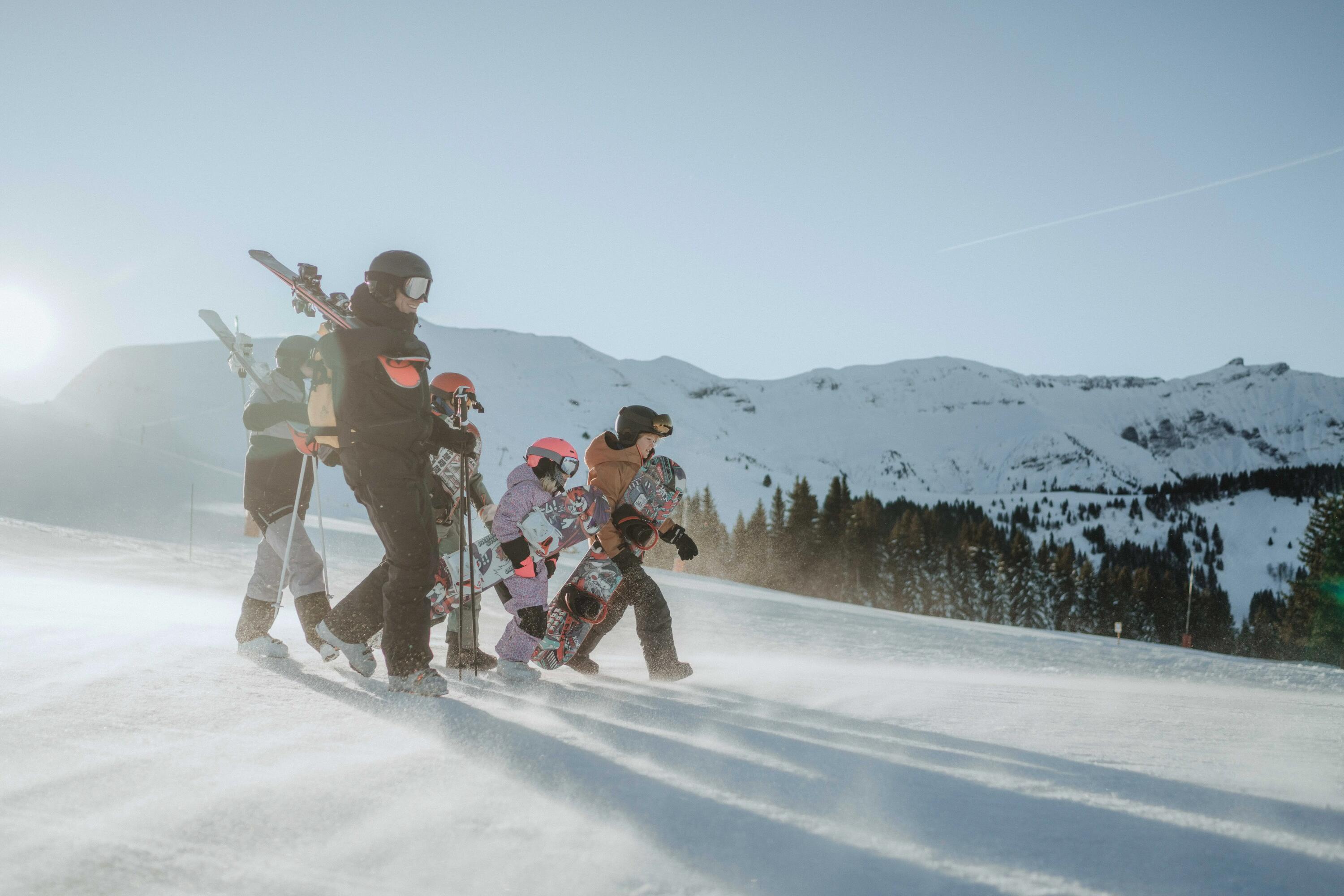 family skiing