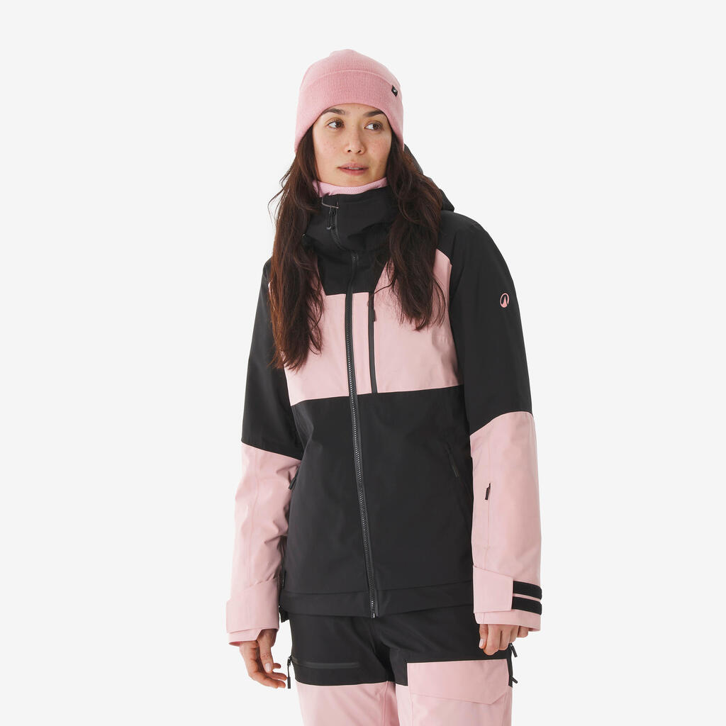 Roze ženska topla i prozračna jakna za skijanje i snoubording 500 AM