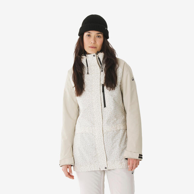 Chaqueta de esquí y snowboard larga y cálida mujer, 500 larga beige