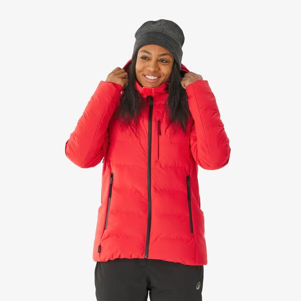WEDZE Chaqueta acolchada esquí cálida e impermeable mujer, 500 WARM rojo