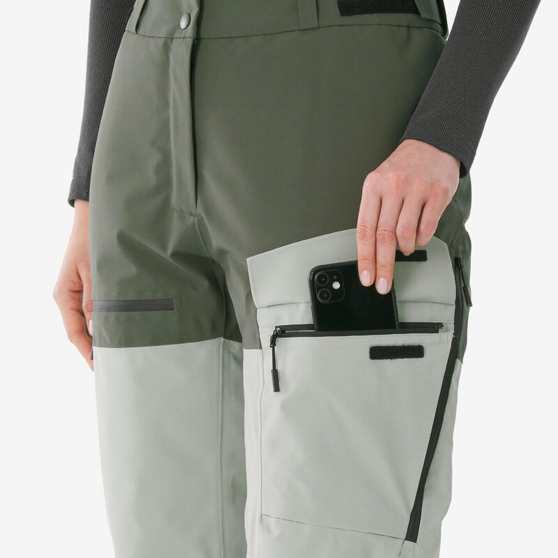 Pantaloni de schi și de snowboard impermeabili, Pant 500 AM verde, damă