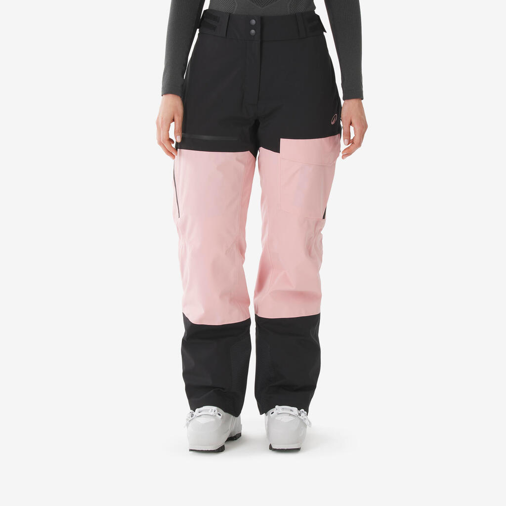 Roze ženske vodootporne i prozračne pantalone za skijanje i snoubording 500 AM
