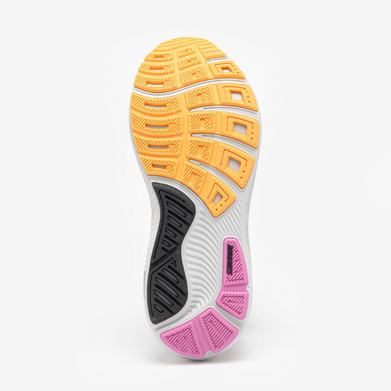 Chaussure de running femme, Brooks Ghost 17  vertes et roses.