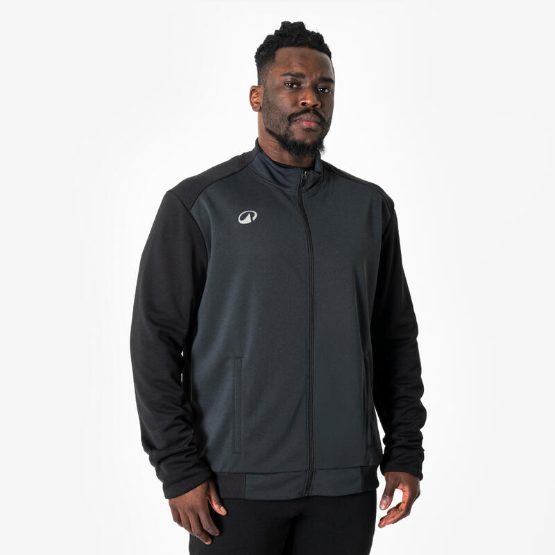 Trainingsjack voor voetbal ESSENTIAL zwart/grijs
