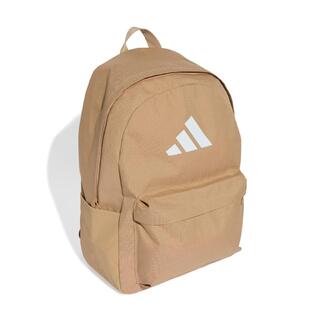 Bež ranac marke Adidas sa velikim belim logotipom na prednjoj strani.