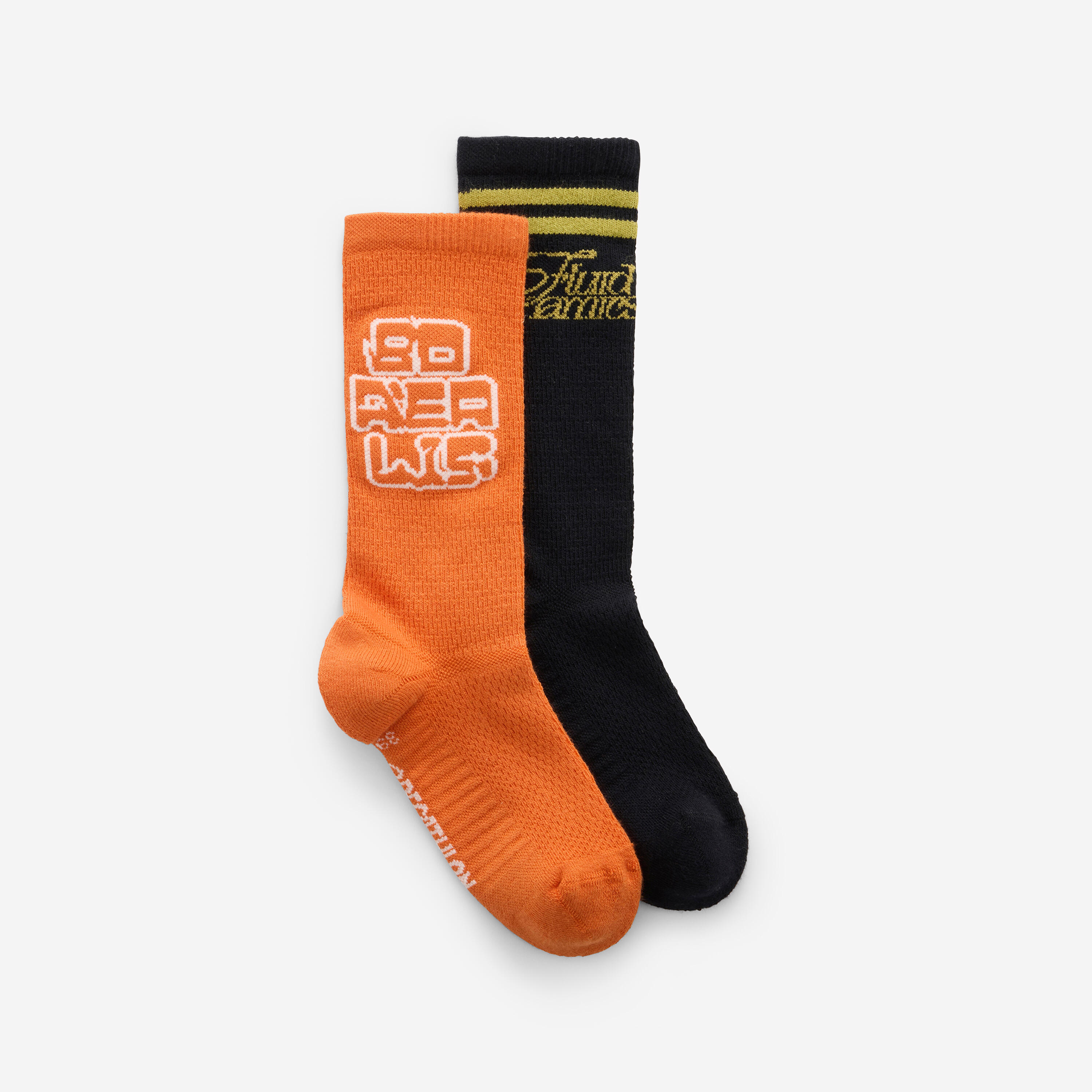 Mid-Calf Socks 2-Pack Black Orange White Khaki-image-12