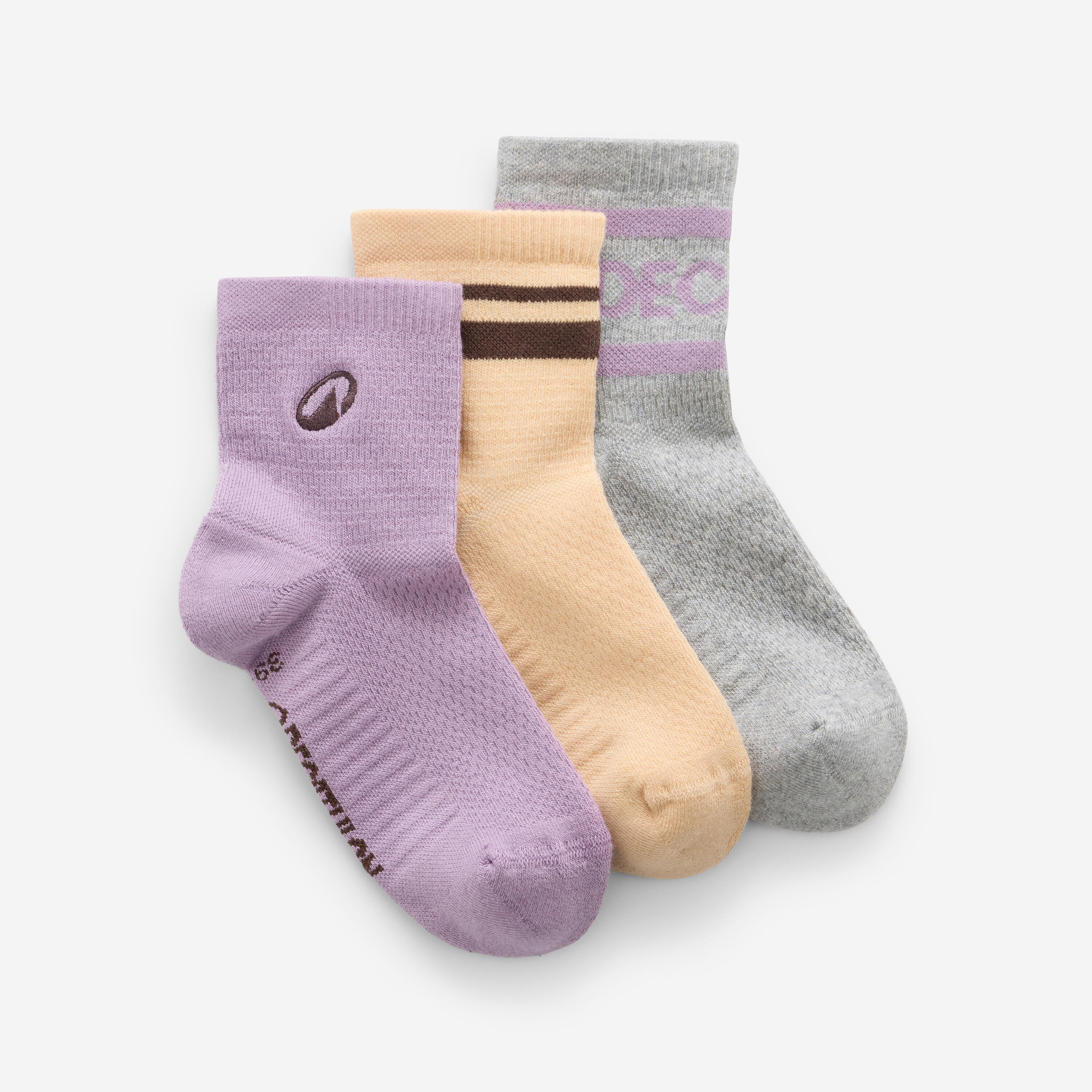 Ankle socks, purple beige grey, pack of 3-image-6