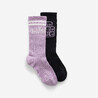 Mid-calf socks, black and purple, pack of 2