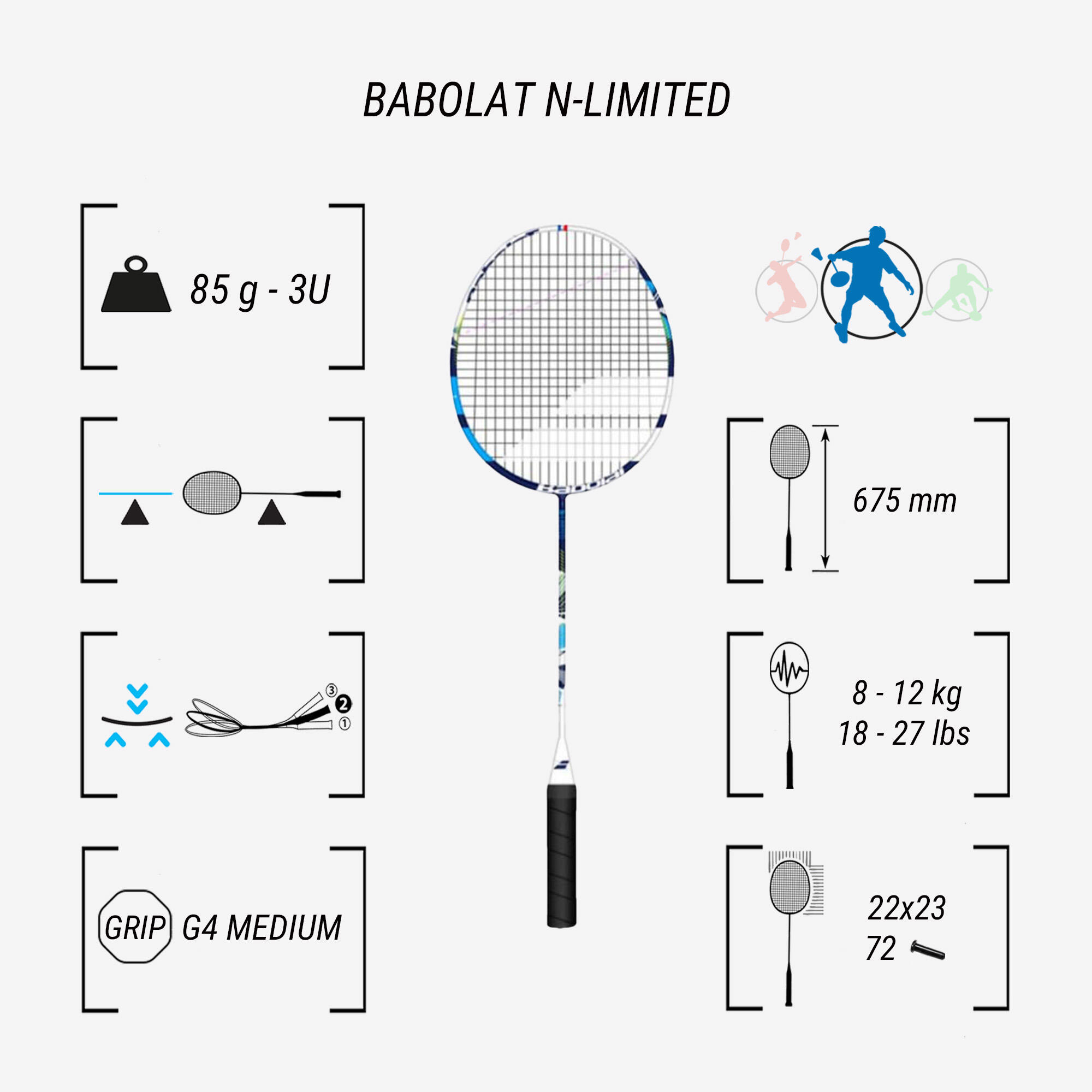 Raquette de Badminton, N-Limited 2027 bleue et blanche 2/2