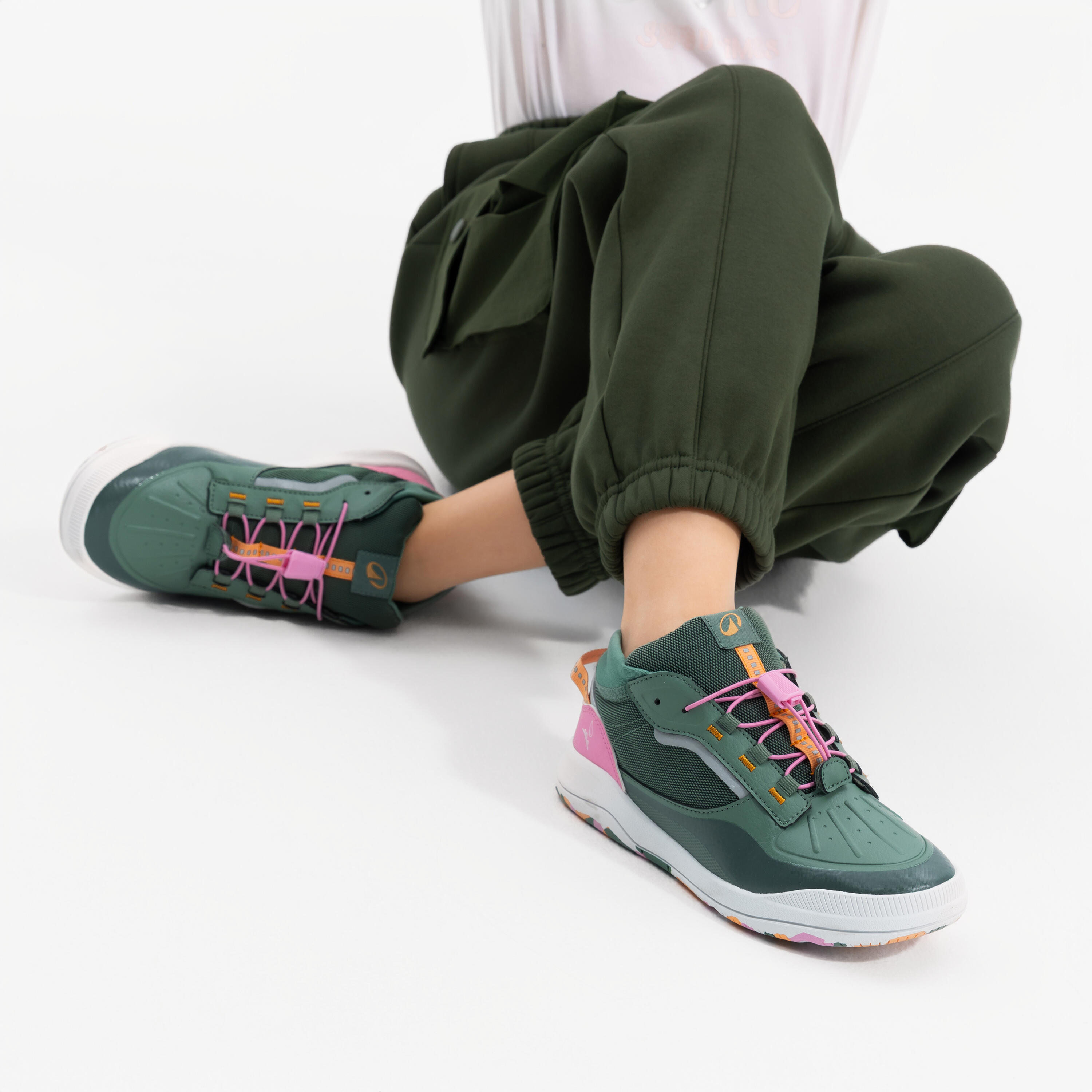 Scarpe da ginnastica bambina multisport impermeabili verde-rosa-arancione 6/19