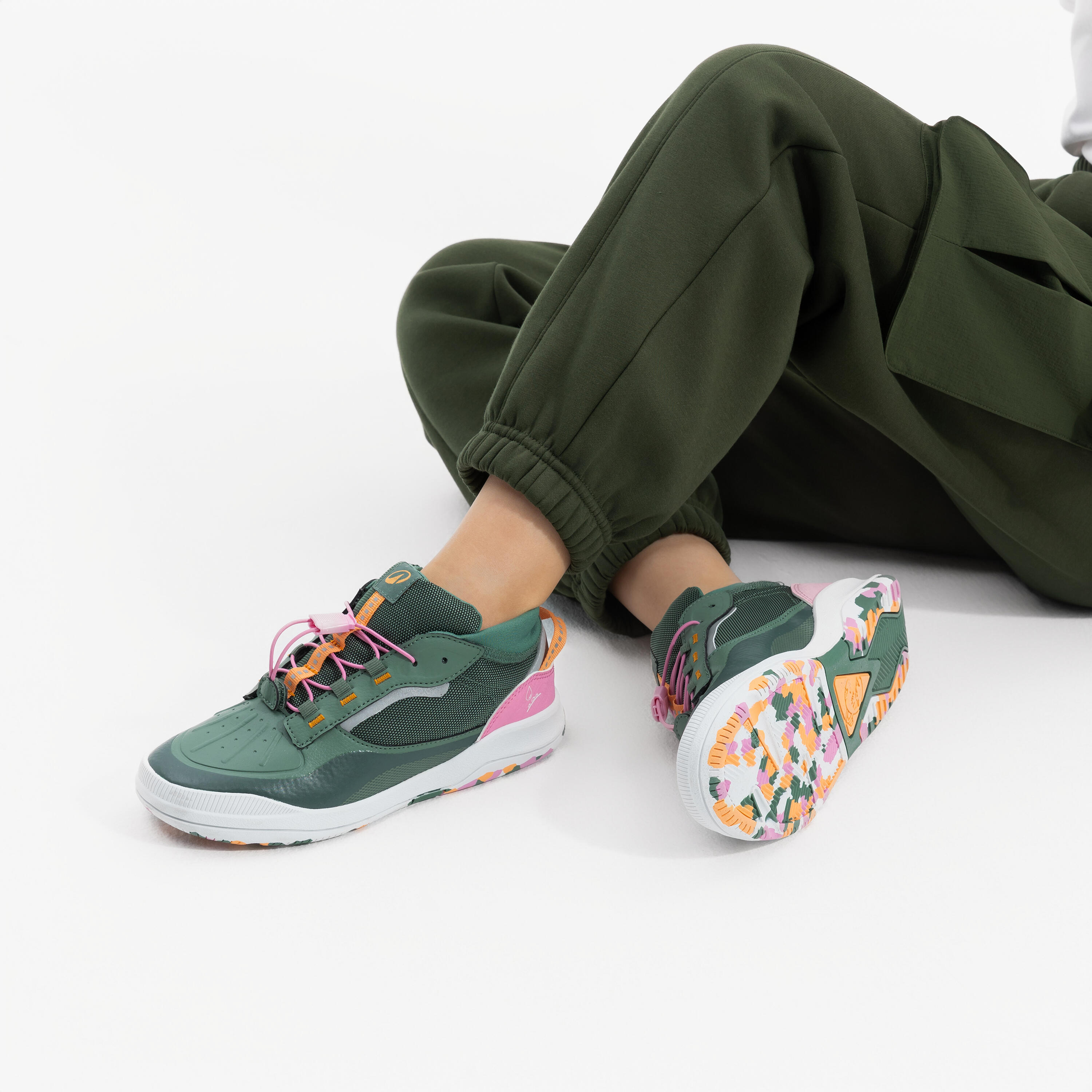 Scarpe da ginnastica bambina multisport impermeabili verde-rosa-arancione 8/19