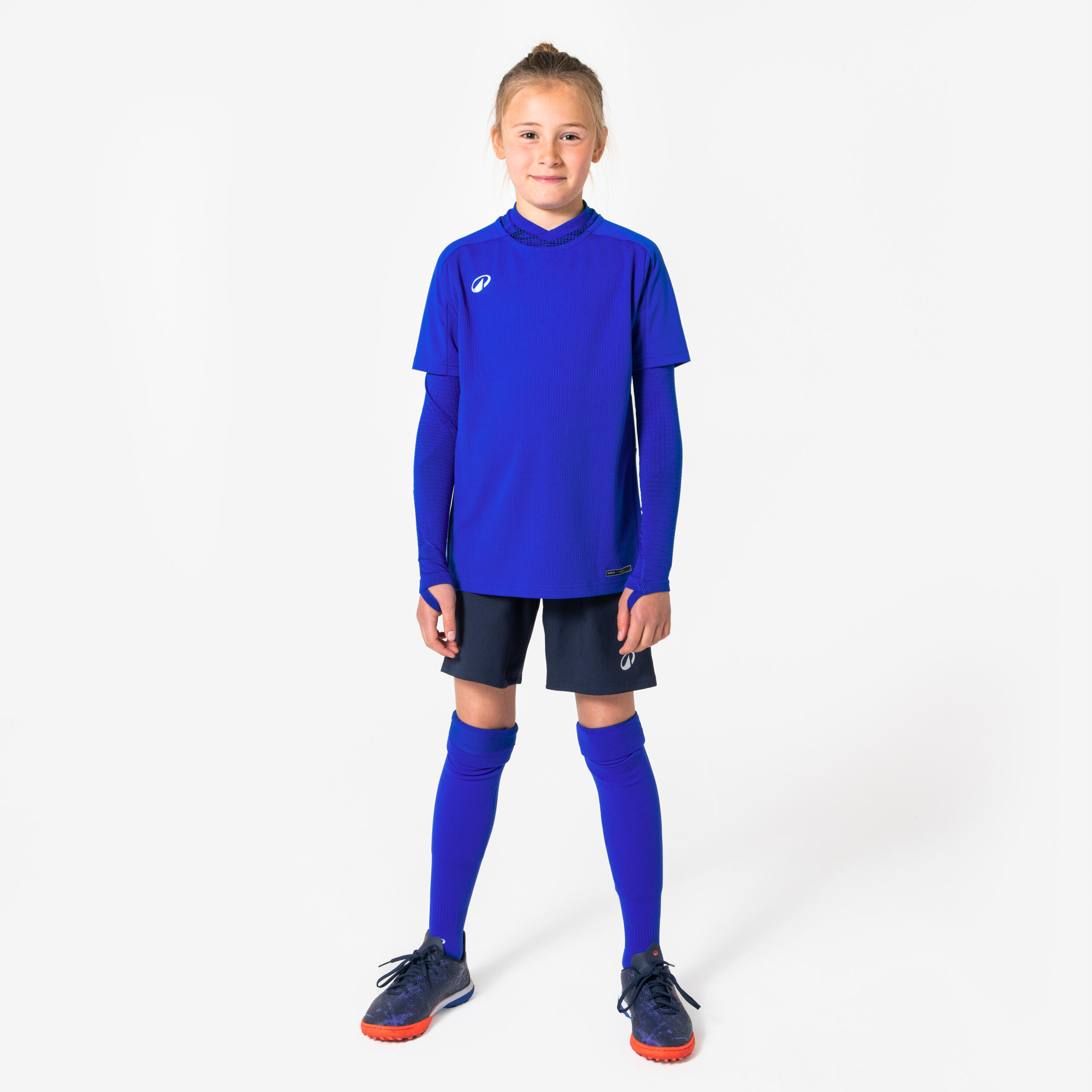 Sous-vetement thermique haut manches longues  enfant bleu indigo keepdry 500 8/8