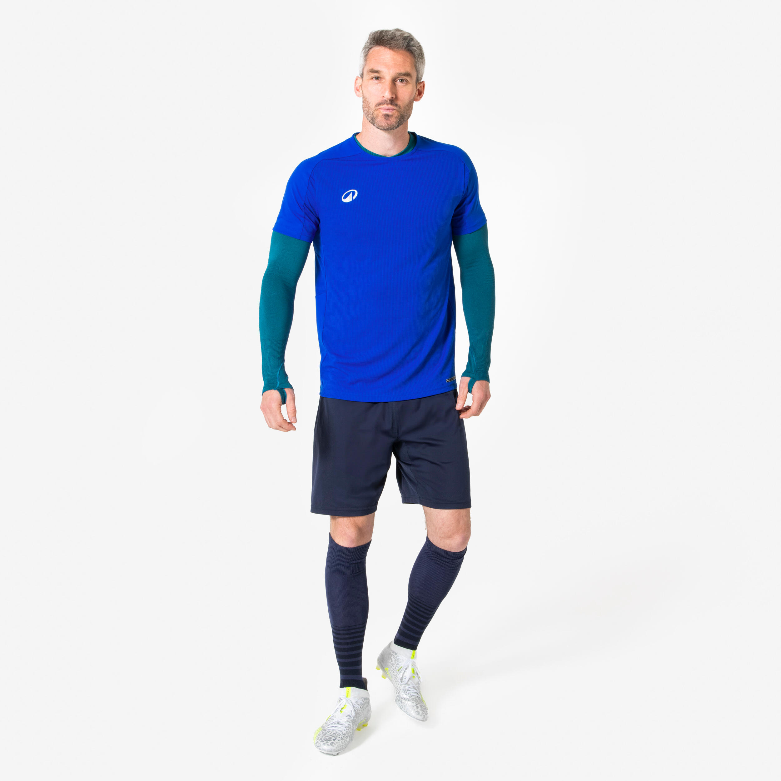 Seamless Langarm unisex Thermo-Fussballunterhemd, Keepdry pfauenblau 7/8