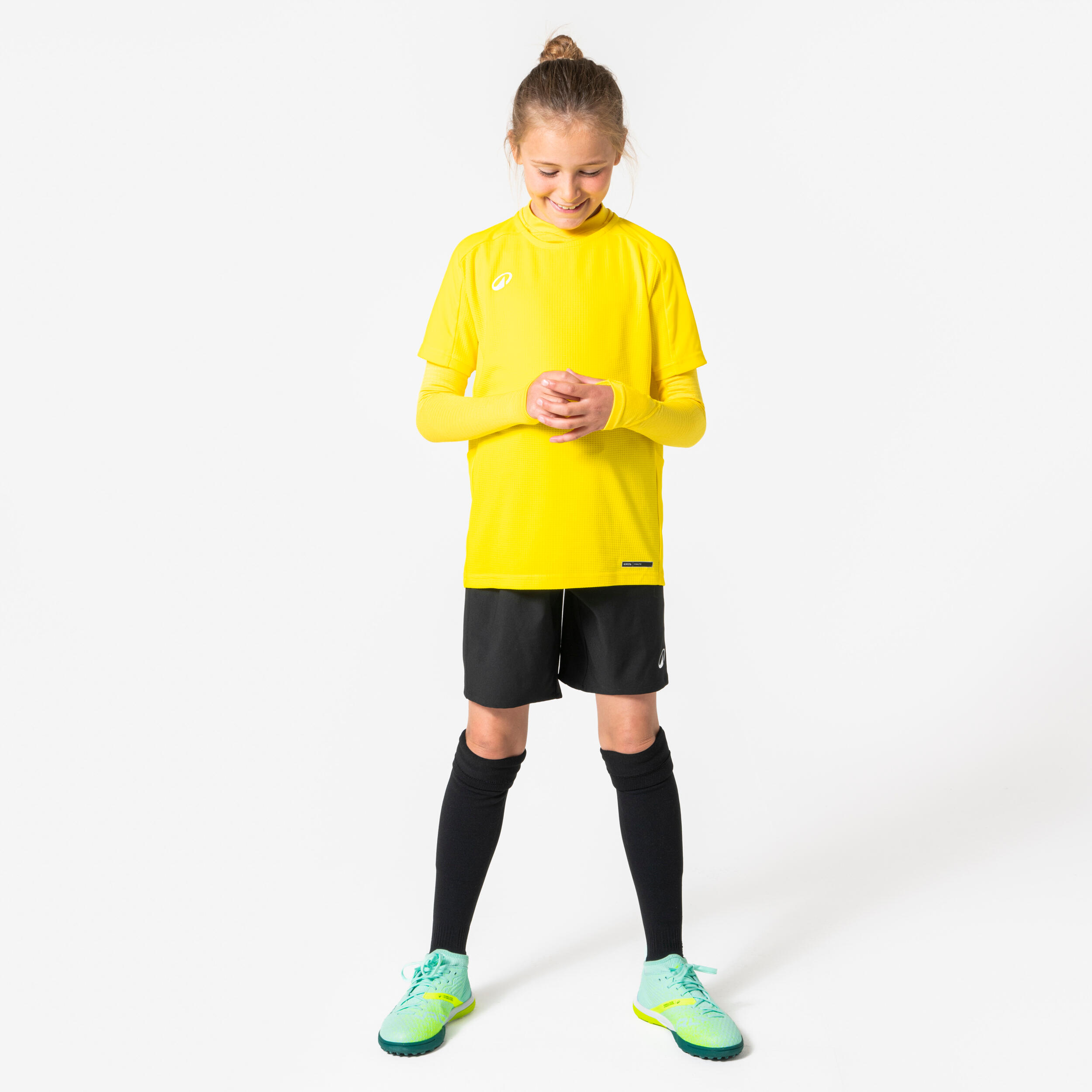 Sous-maillot de foot thermique seamless manches longues enfant, Keepdry jaune 8/11