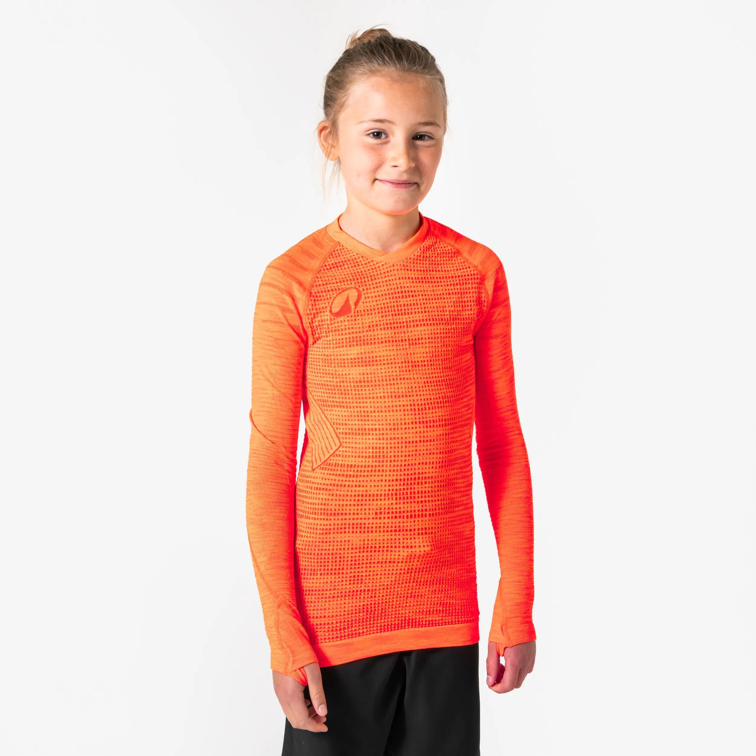 Kids' Football Long-Sleeved Seamless Thermal Base Layer Top Keepdry - Orange 10/11
