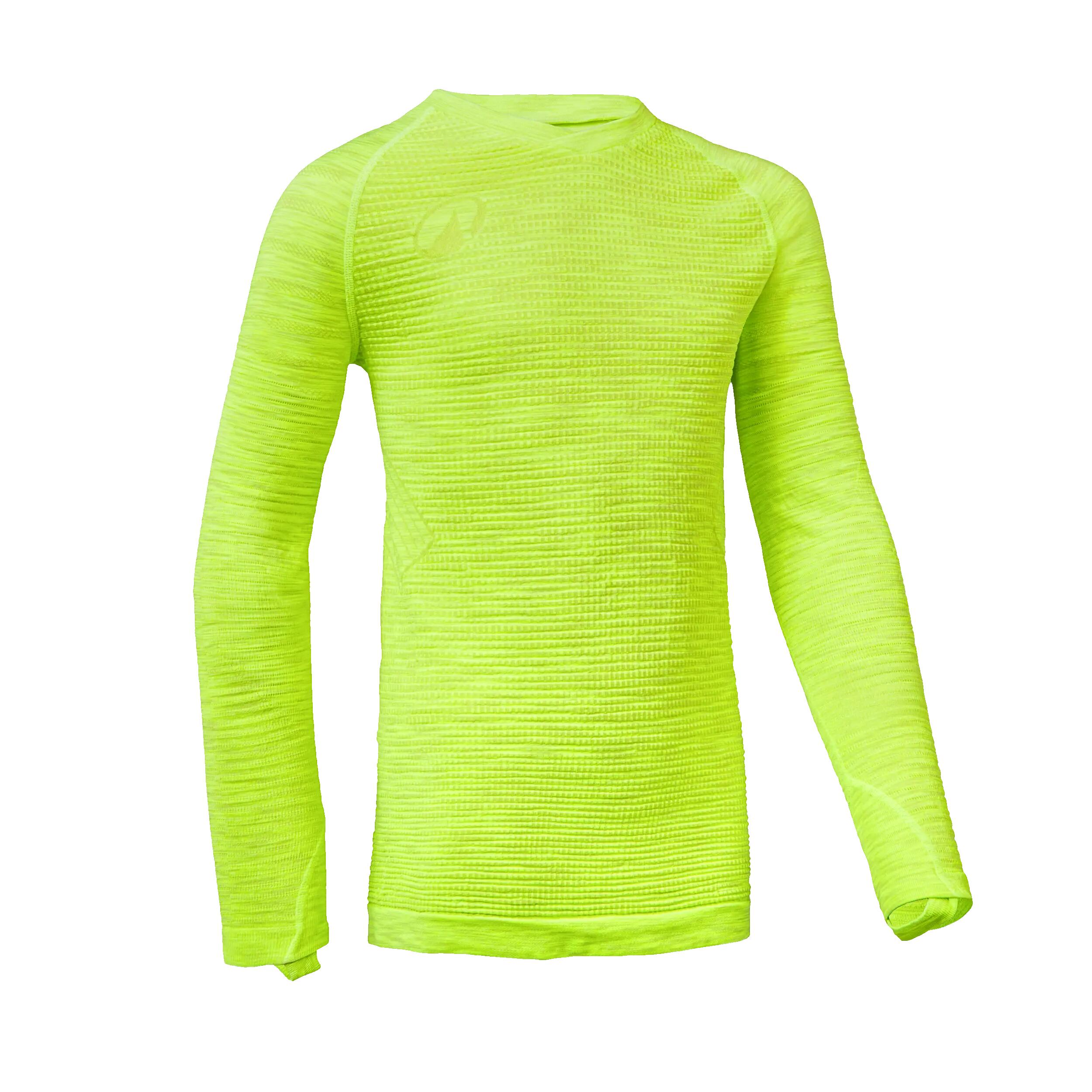Kids' Long-Sleeved Seamless Thermal Football Base Layer Top Keepdry Neon Yellow 10/10