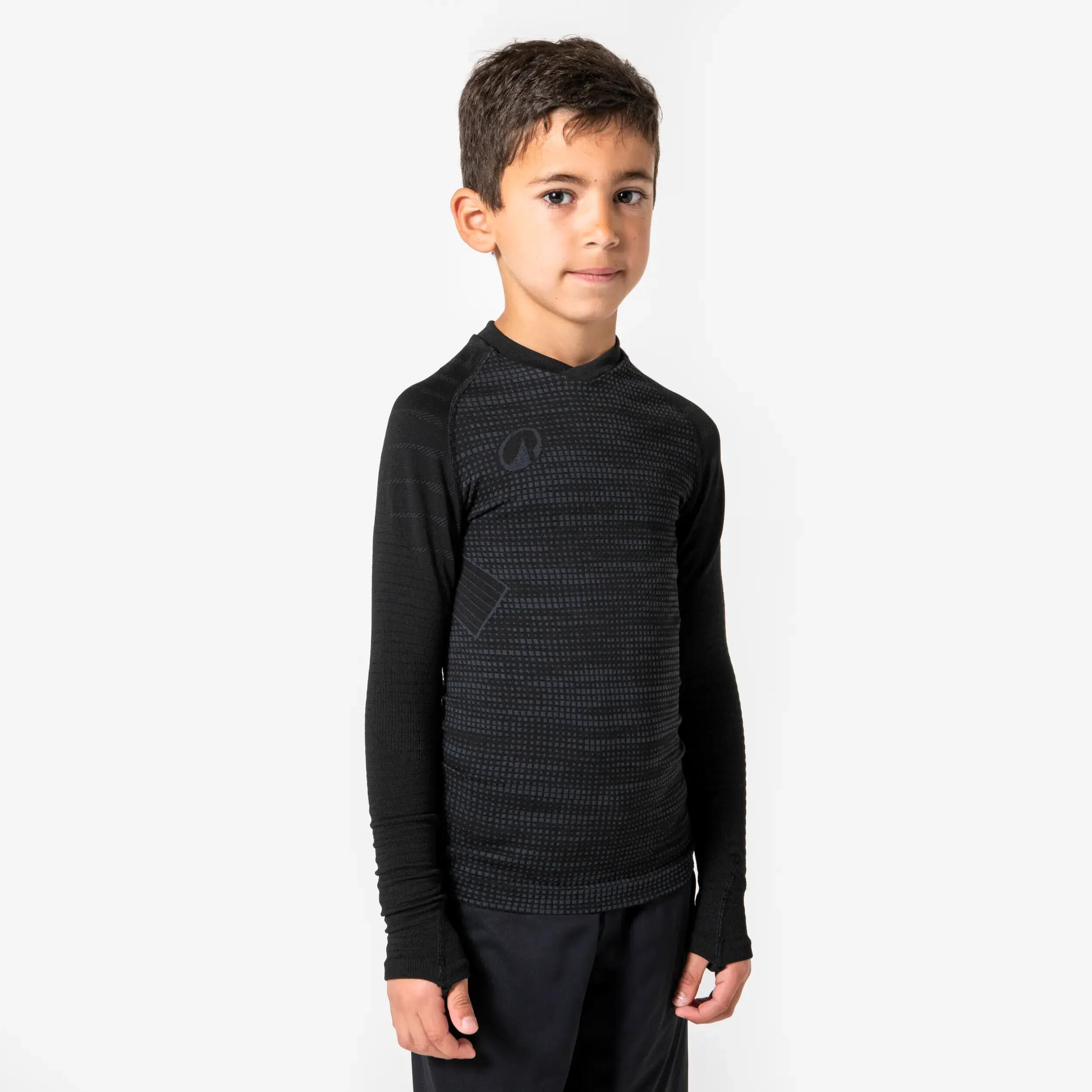 Kids' Long-Sleeved Thermal Base Layer Top Keepdry 500 - Black -  2