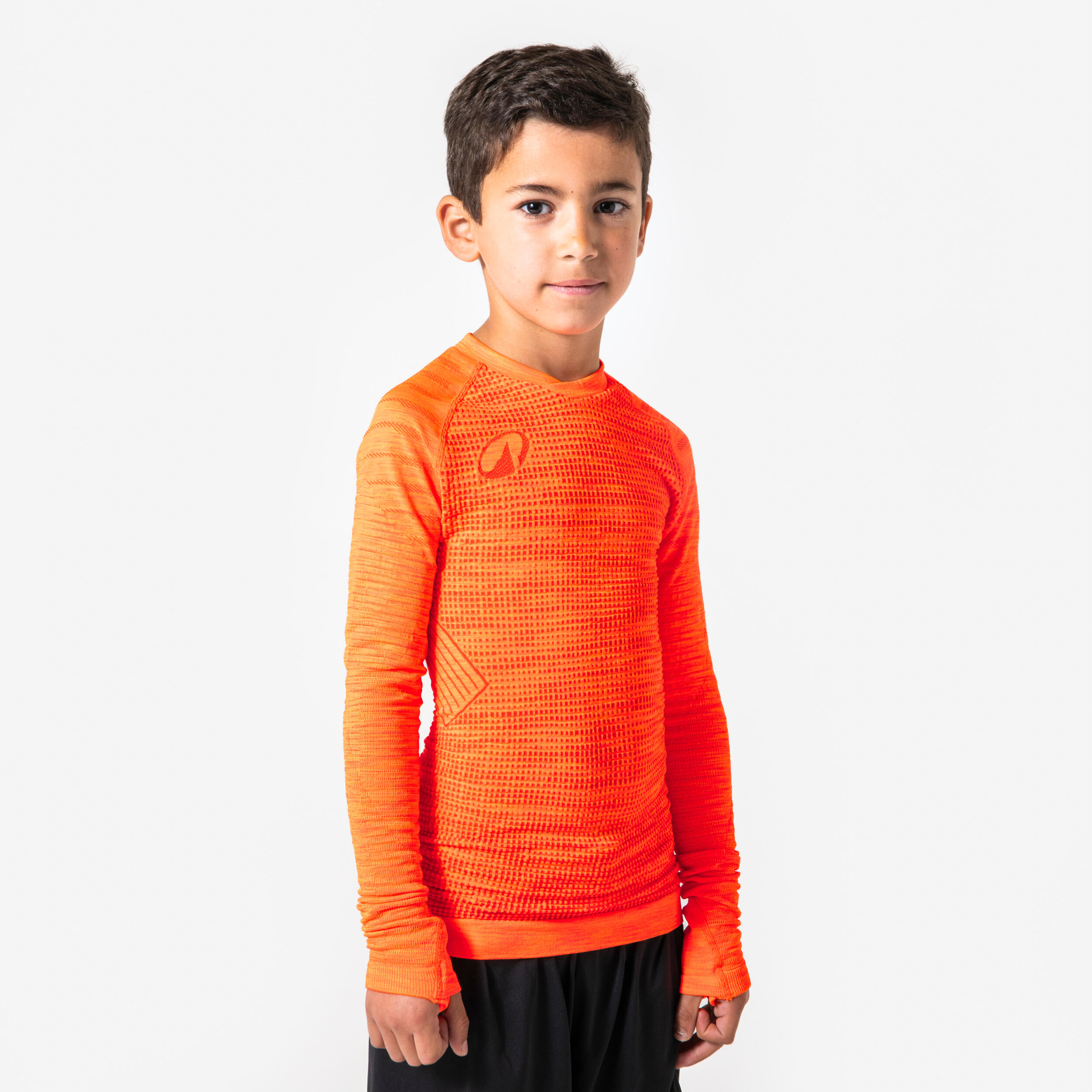 KIPSTA Kids' Long-Sleeved Thermal Base Layer Top Keepdry 500 - Orange Space