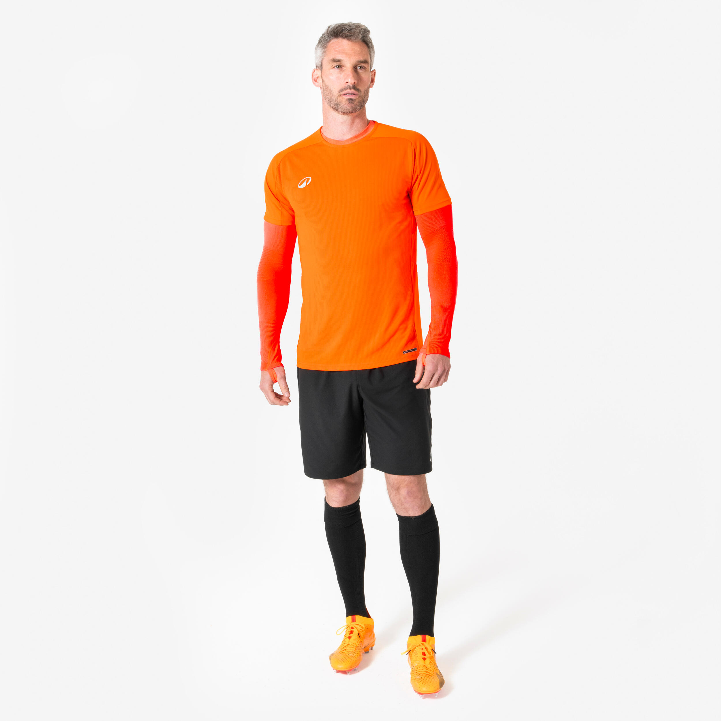 Sous-maillot de foot thermique seamless manches longues mixte, Keepdry orange fl 7/8
