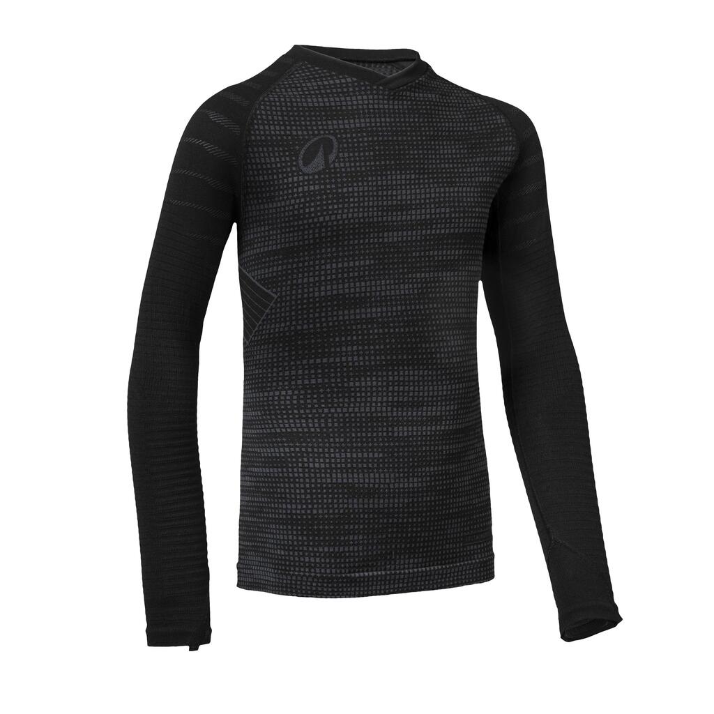 Kids' Football Long-Sleeved Seamless Thermal Base Layer Top Keepdry - Black