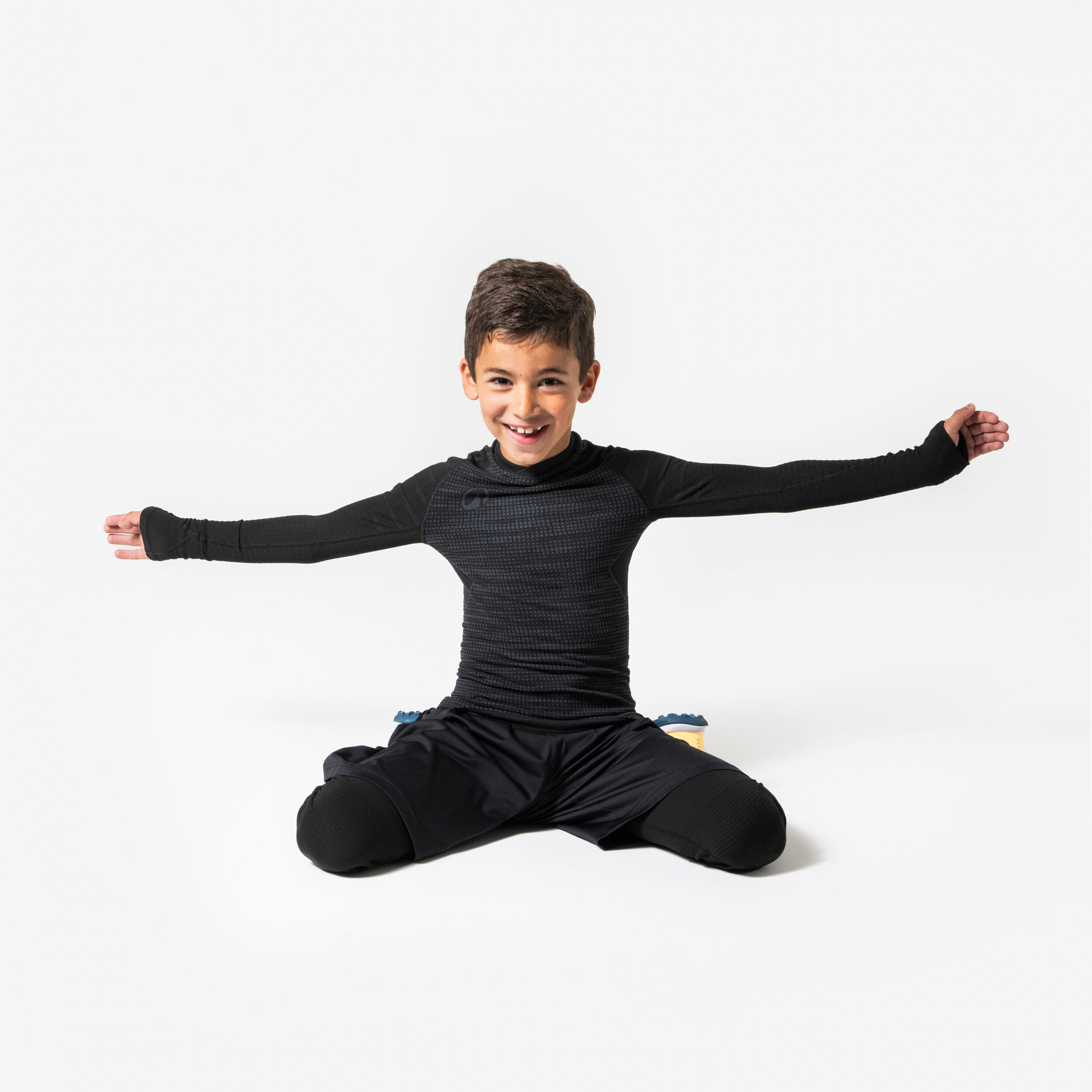 Kinder Seamless Langarm Thermo-Fussballunterziehshirt, Keepdry schwarz 7/10