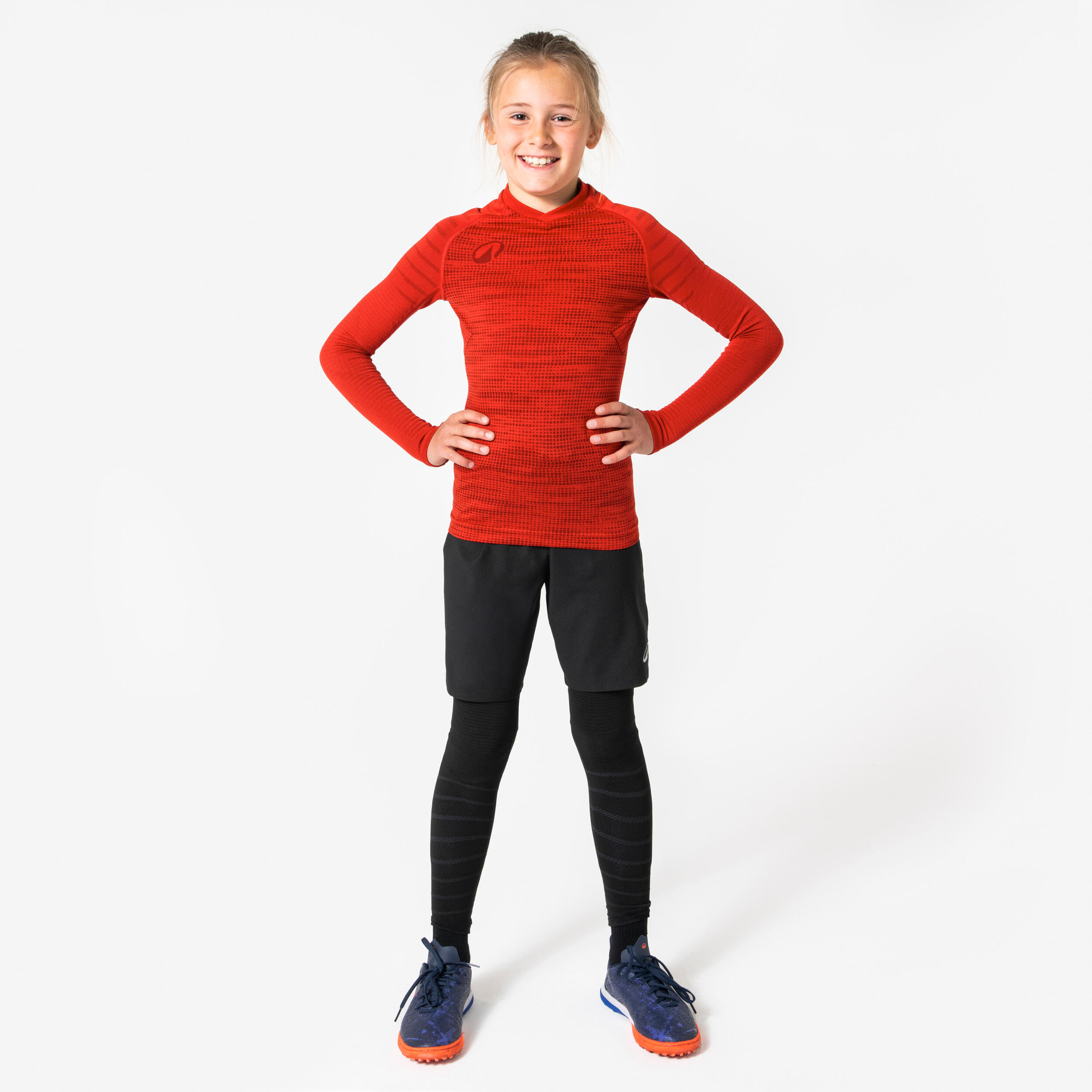 Sous-maillot de foot thermique seamless manches longues enfant, Keepdry rouge 8/13