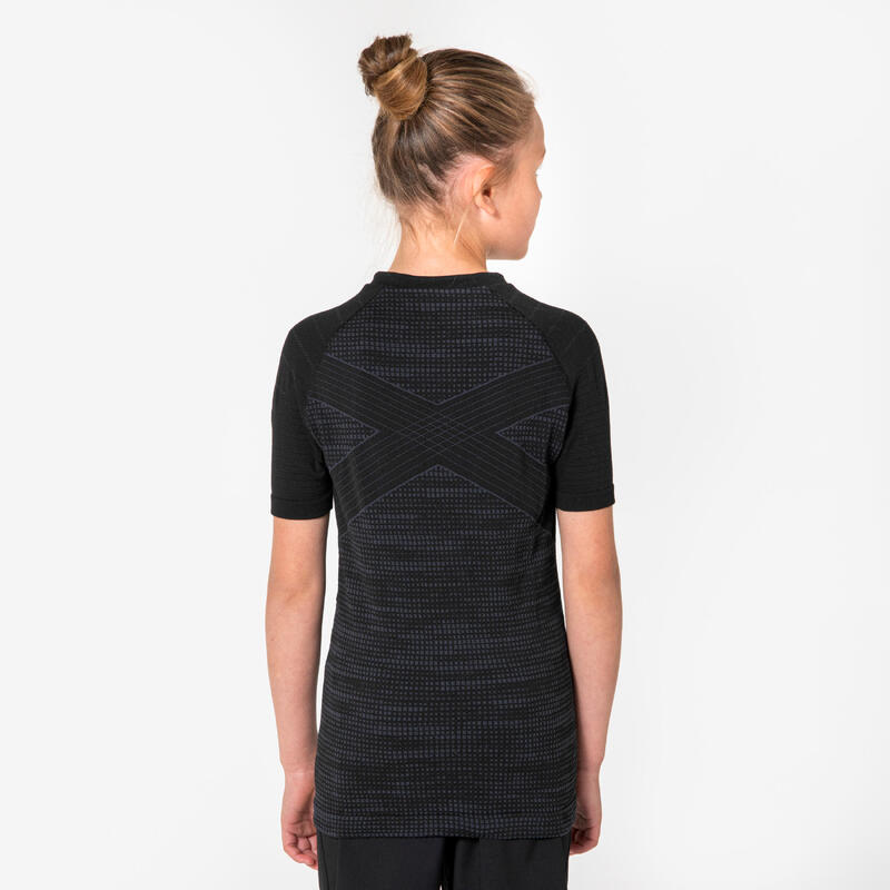KINDERTHERMOSHIRT MET KORTE MOUWEN KEEPDRY 500 ZWART