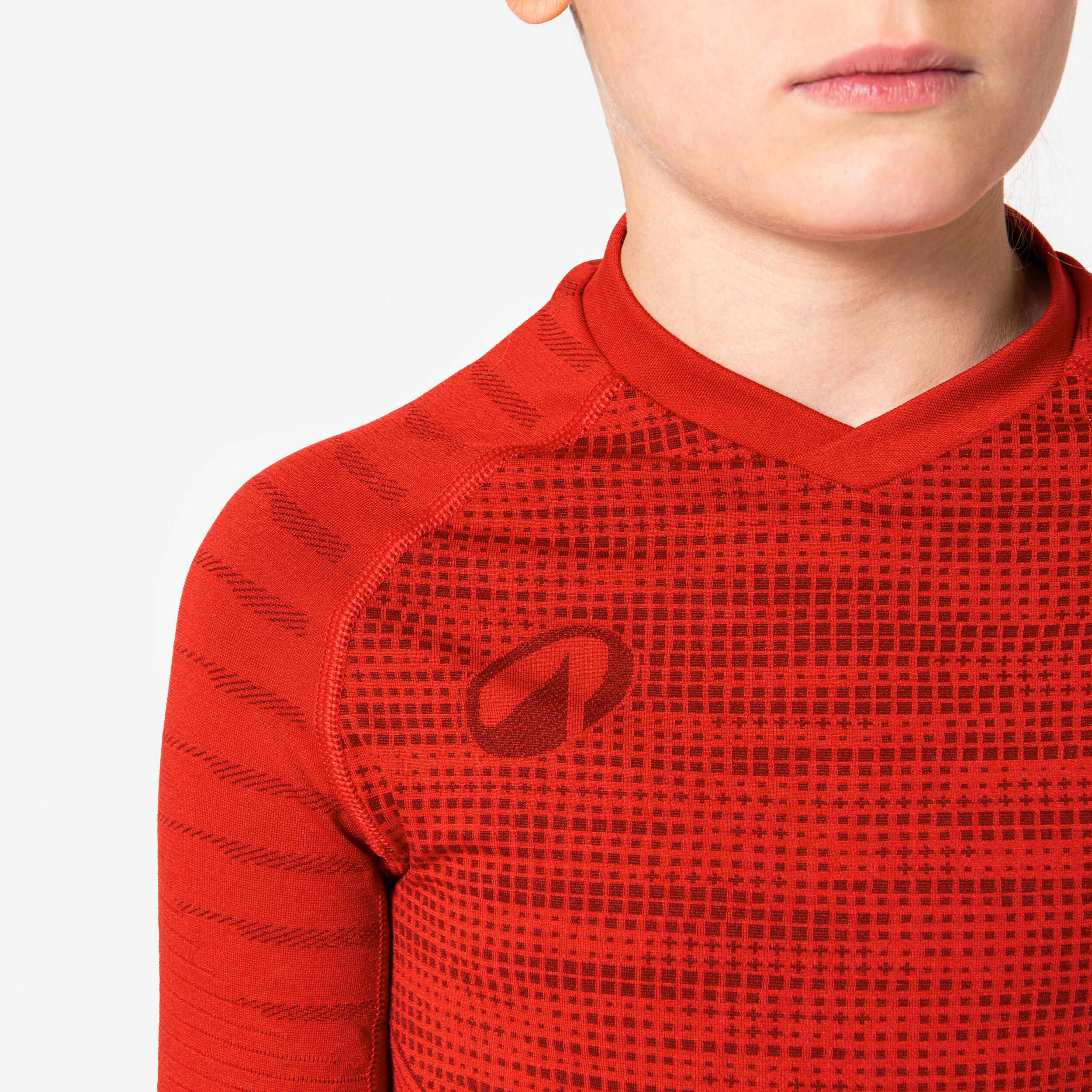 Camiseta térmica de fútbol manga larga Niño Kipsta Keepdry 500 rojo 4/14