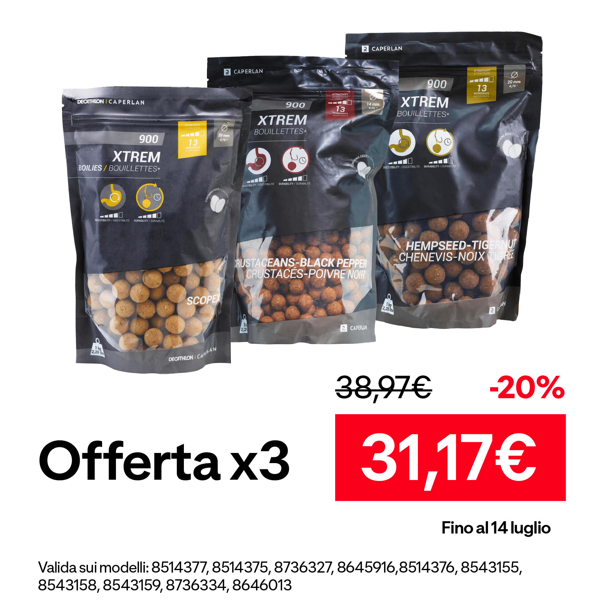 Boilies carp fishing XTREM 900 20 mm 1 kg canapa-tiger nuts 3/4