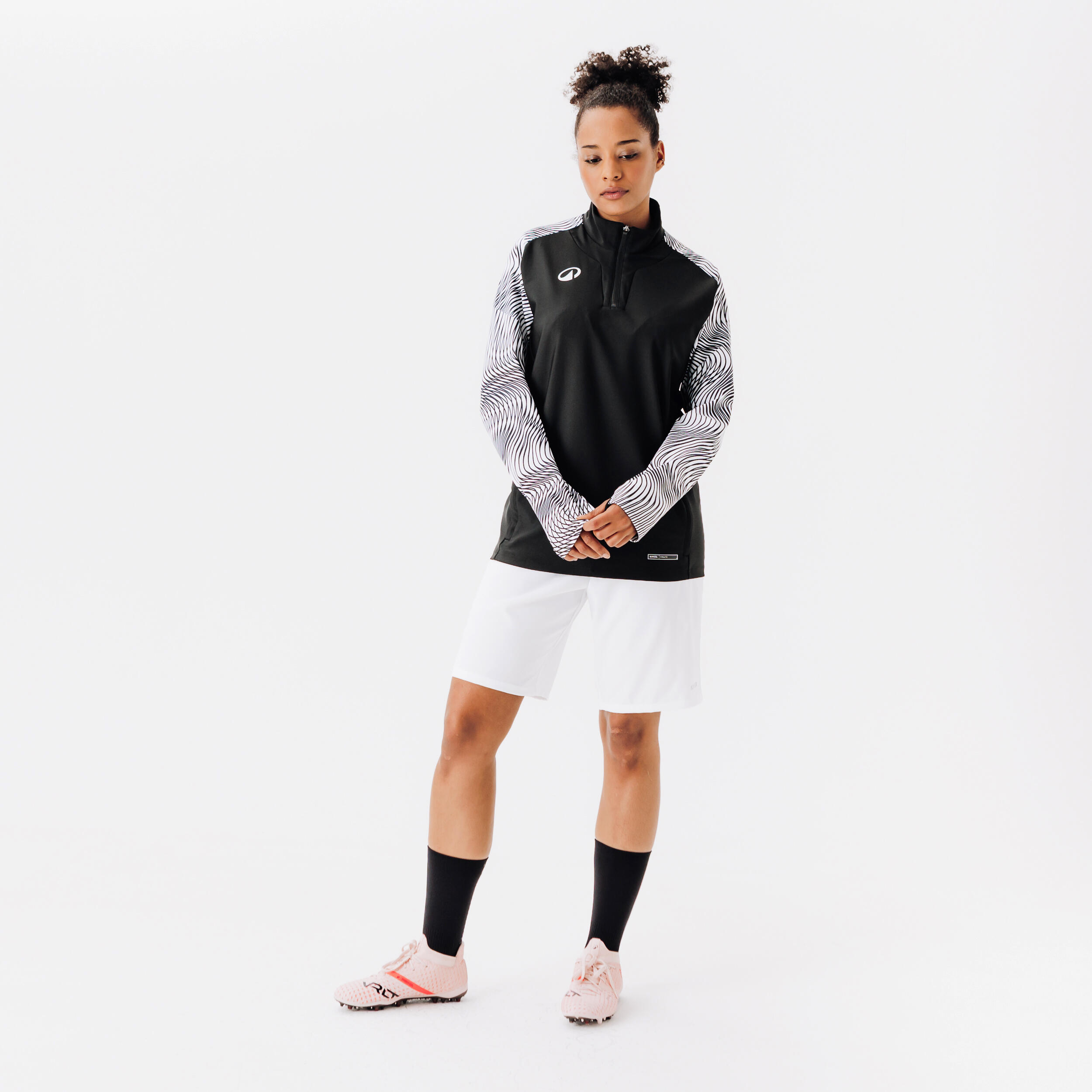Felpa 1/2 zip calcio bambini VIRALTO WAVY CLUB nero-bianco 7/8