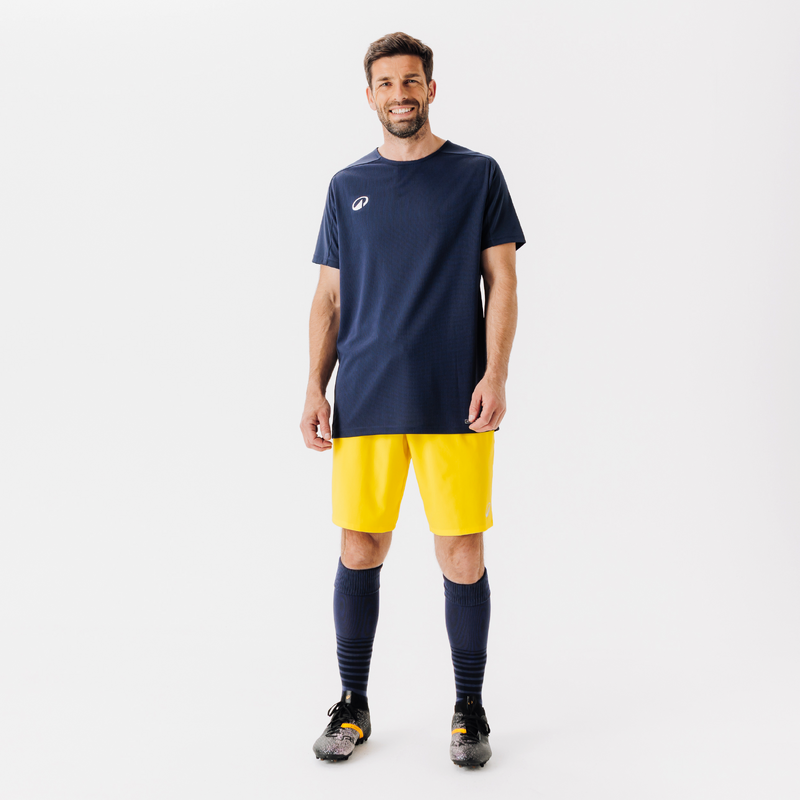 T-shirt Italo Ferretti Neuf En Soie - Manches Courtes Bleu Et Jaune Taille M