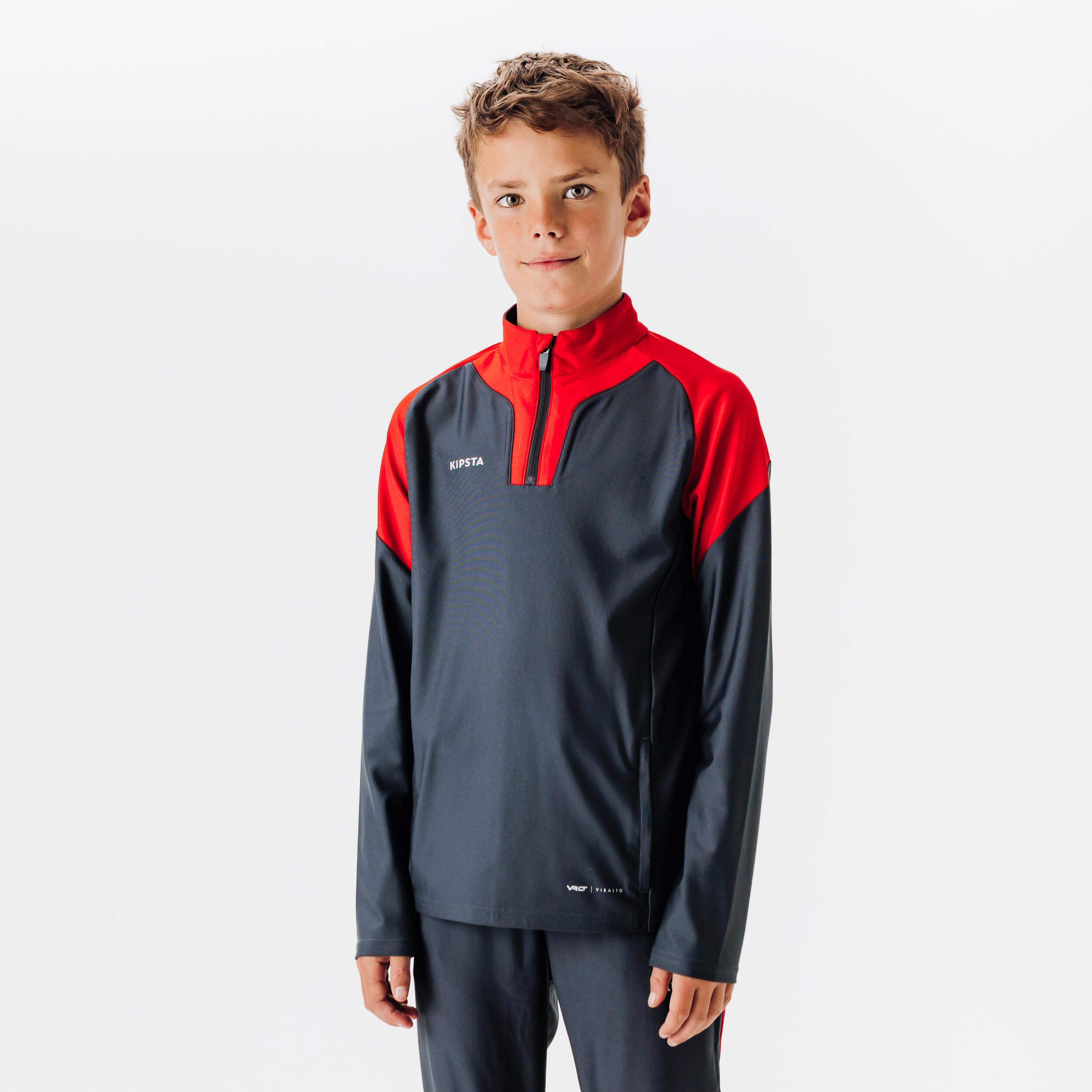 KIPSTA Kinder Fußball Sweatshirt mit Reißverschluss - VIRALTO Club rot/grau