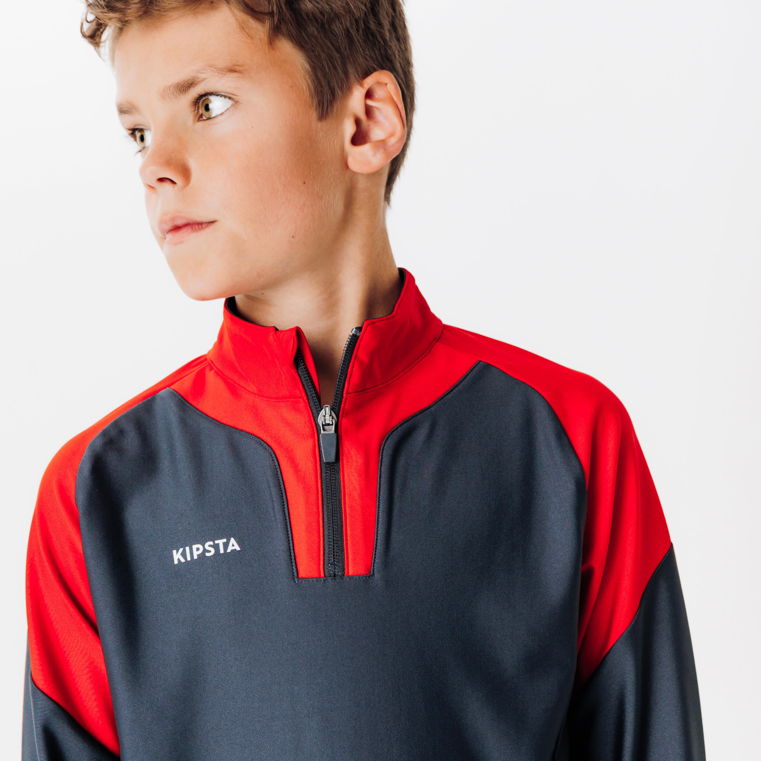 Sweatshirt de Futebol 1/2 Fecho Criança VIRALTO CLUB Vermelho/Cinzento Carbono 3/7