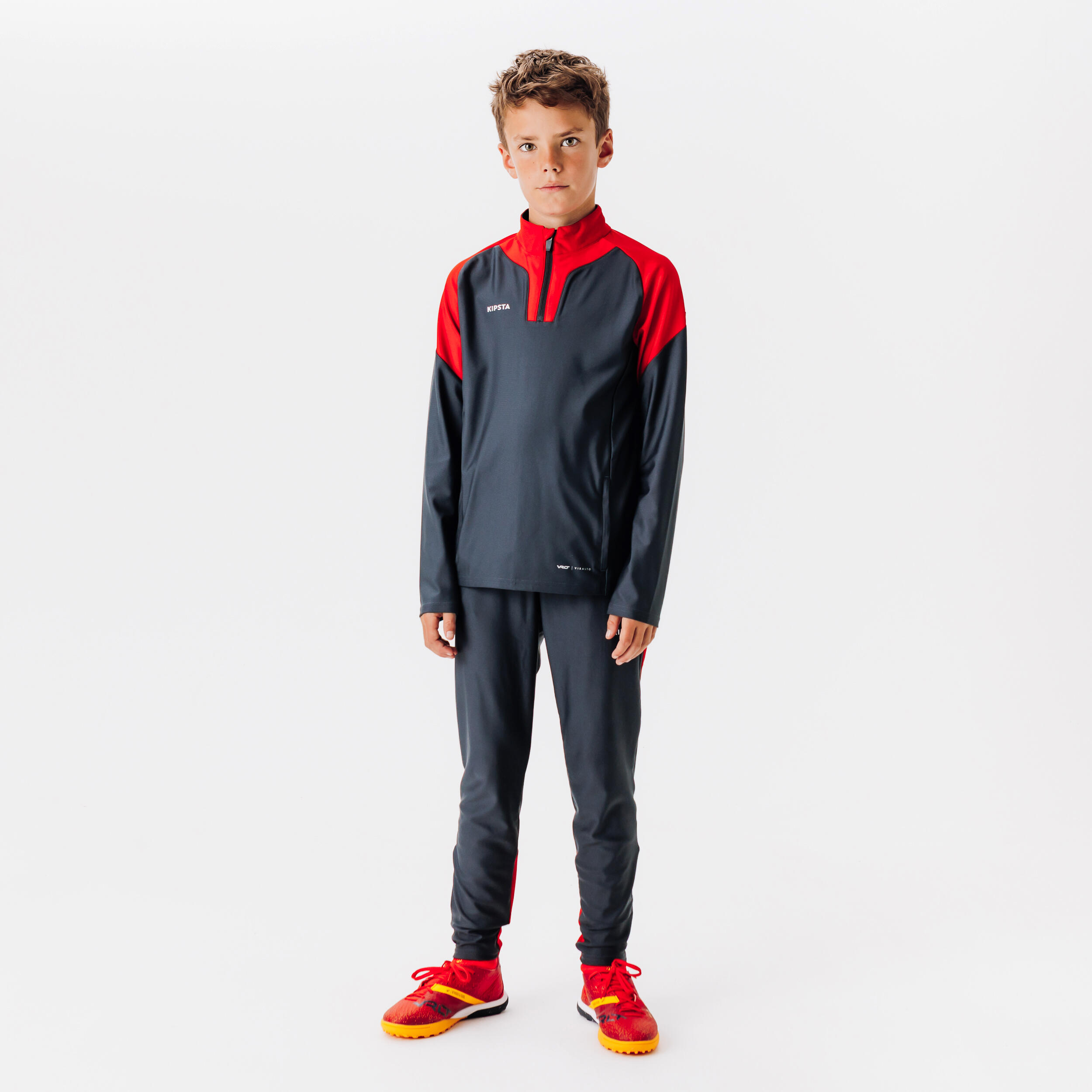 Sweatshirt de Futebol 1/2 Fecho Criança VIRALTO CLUB Vermelho/Cinzento Carbono 7/7