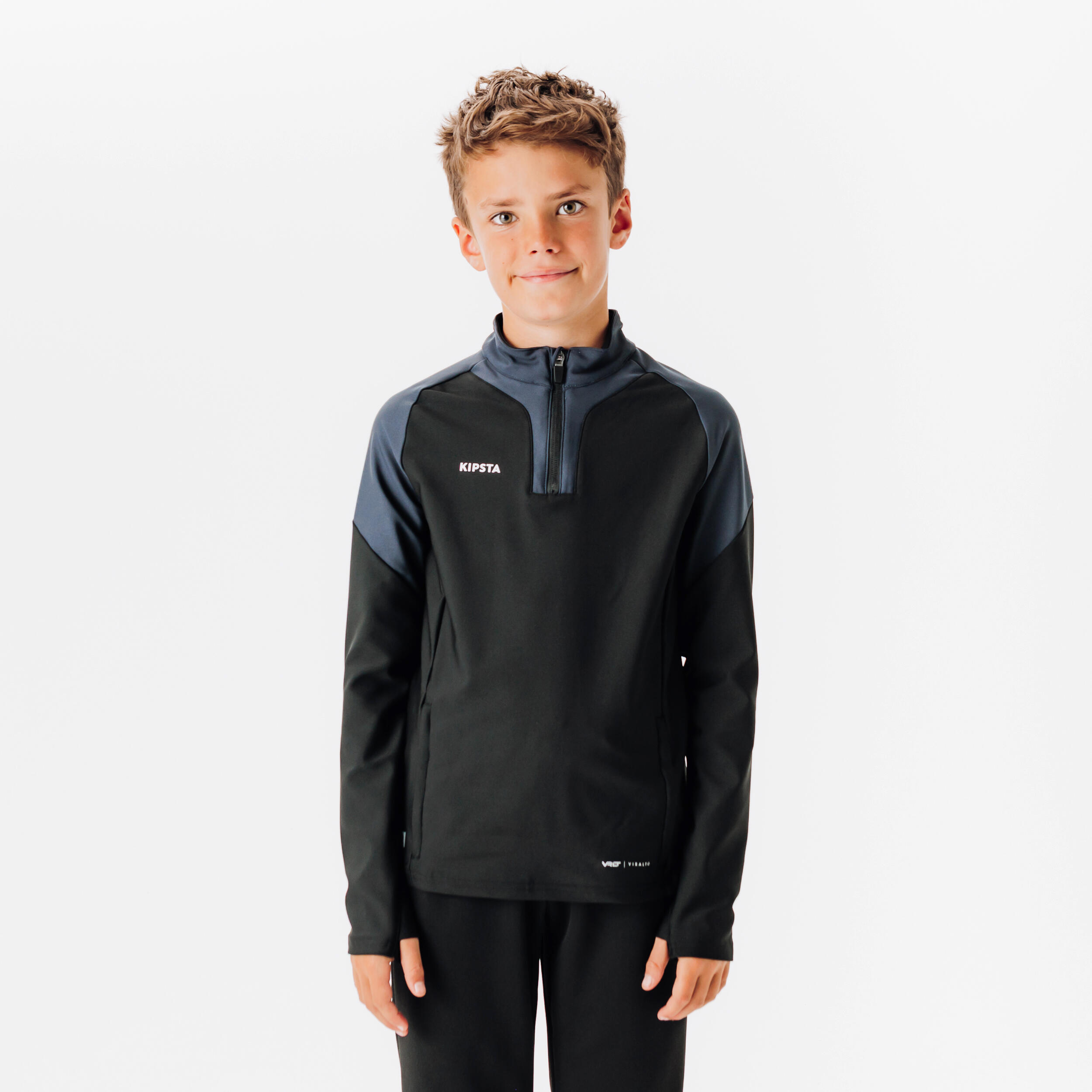 KIPSTA Kids' 1/2 Zip Football Sweatshirt Viralto Club - Black & Grey