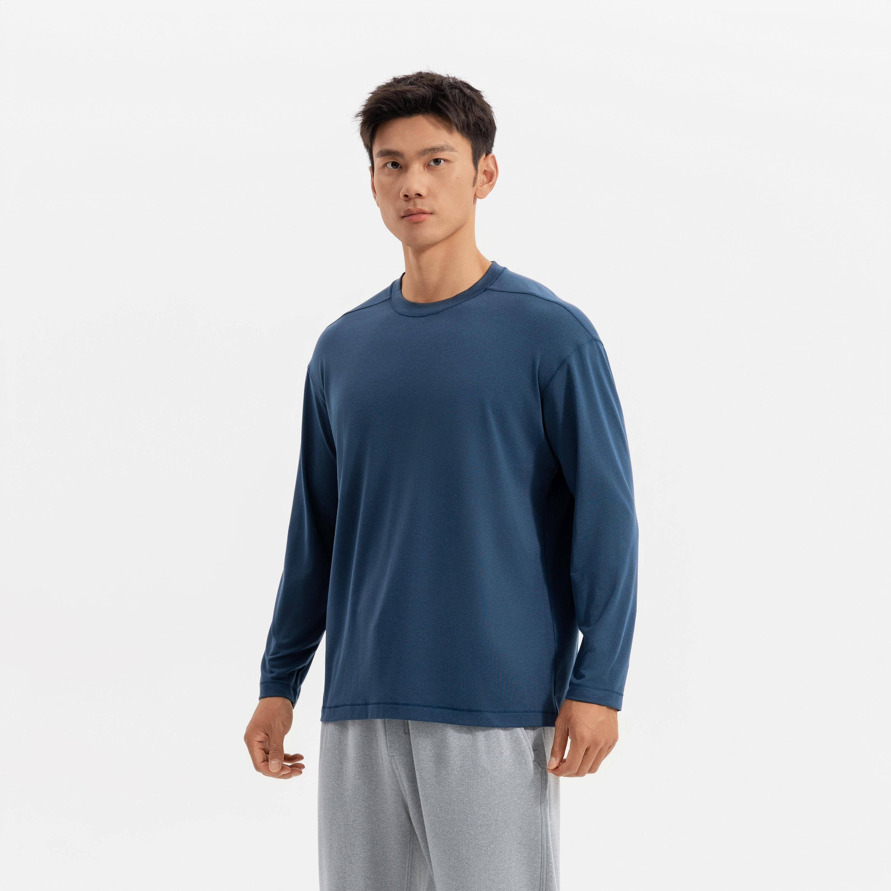 Men training soft long-sleeved T-shirt-heather asphalt blue
