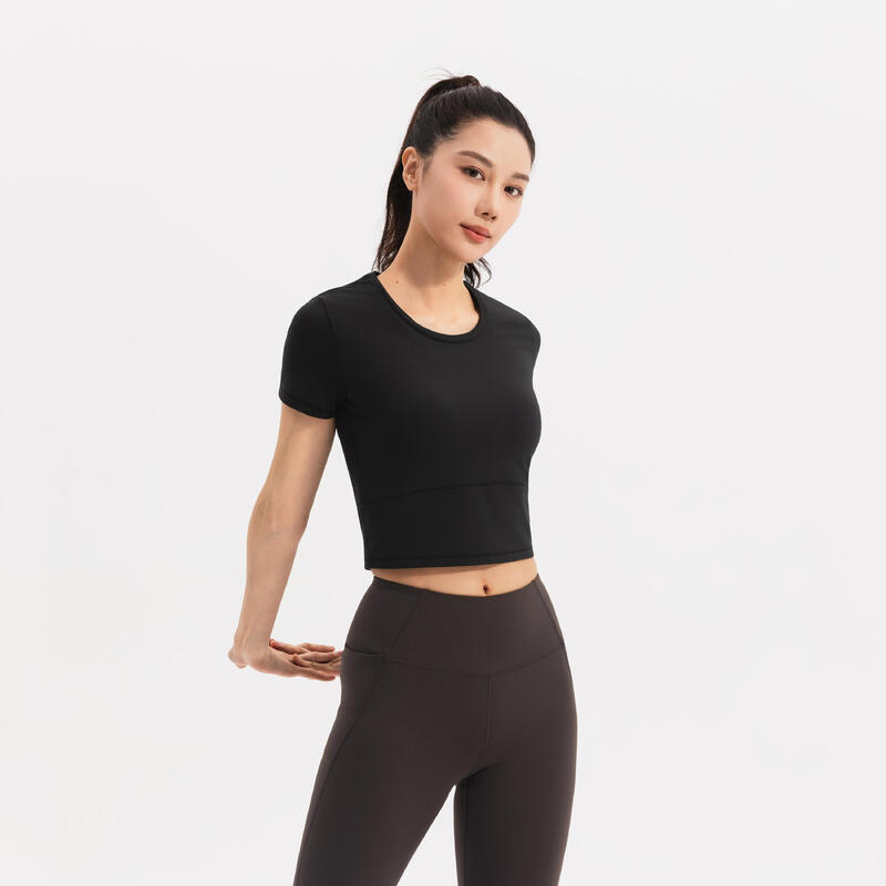 Tricou de yoga și pilates, elastic și moale, Breathe negru, damă