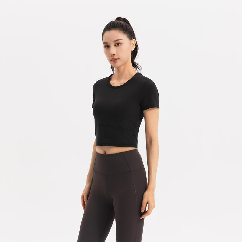 Tricou de yoga și pilates, elastic și moale, Breathe negru, damă