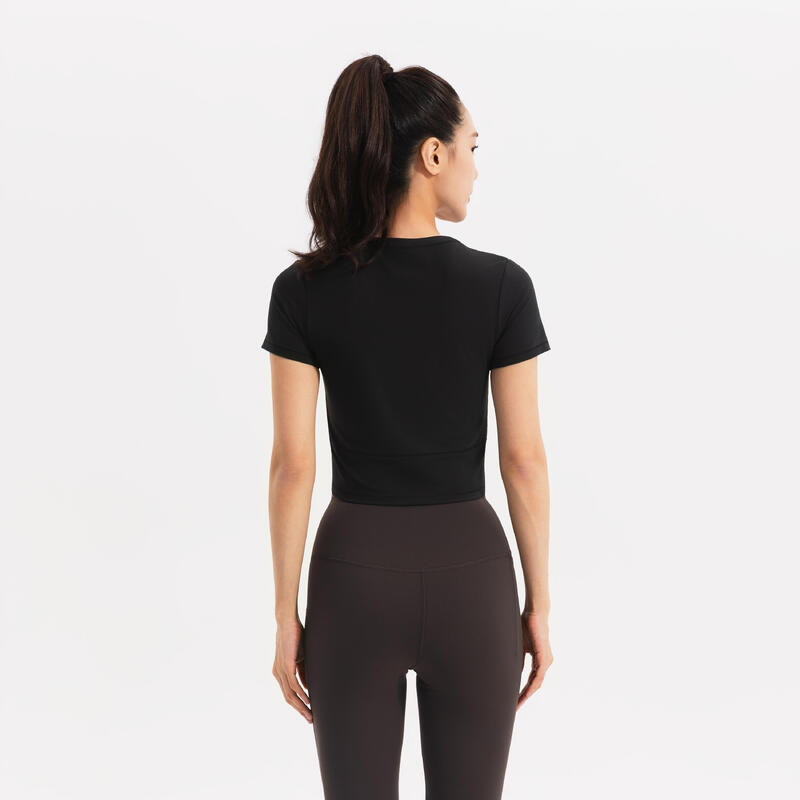 Tricou de yoga și pilates, elastic și moale, Breathe negru, damă