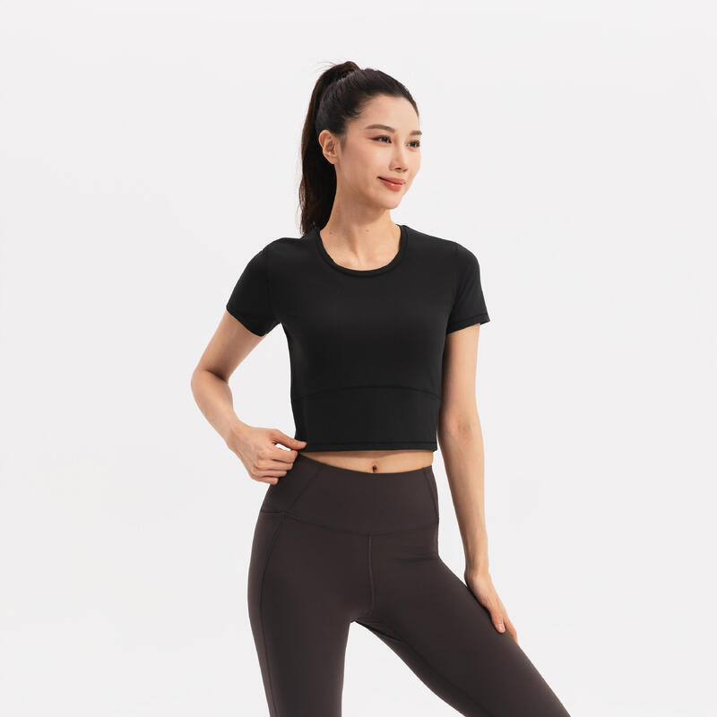 Tricou de yoga și pilates, elastic și moale, Breathe negru, damă